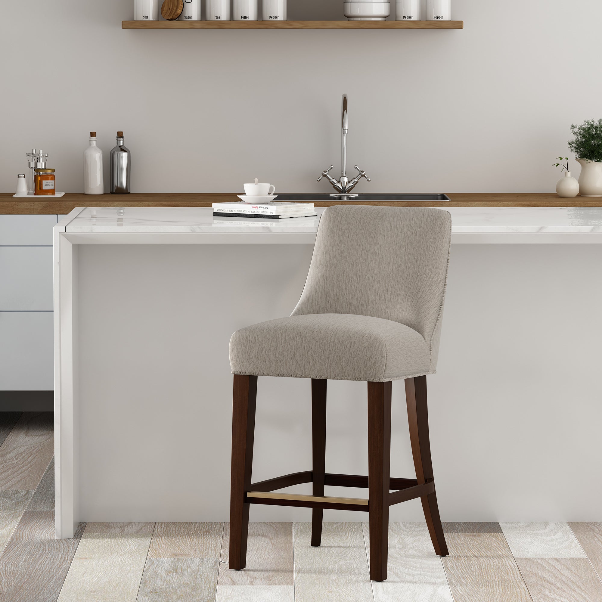 Beever Wood Chenille Counter Stool