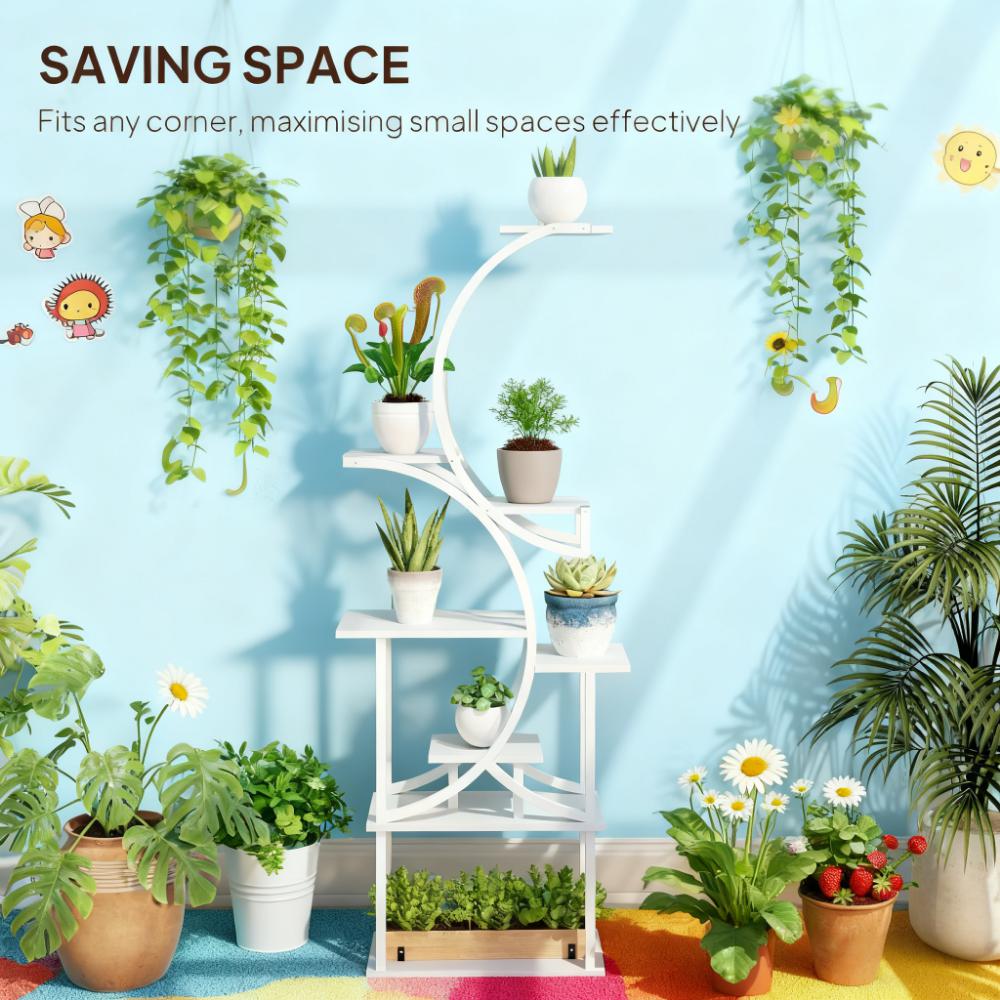 White S-Shaped Plant Stand - 8 Tier Plant Shelf