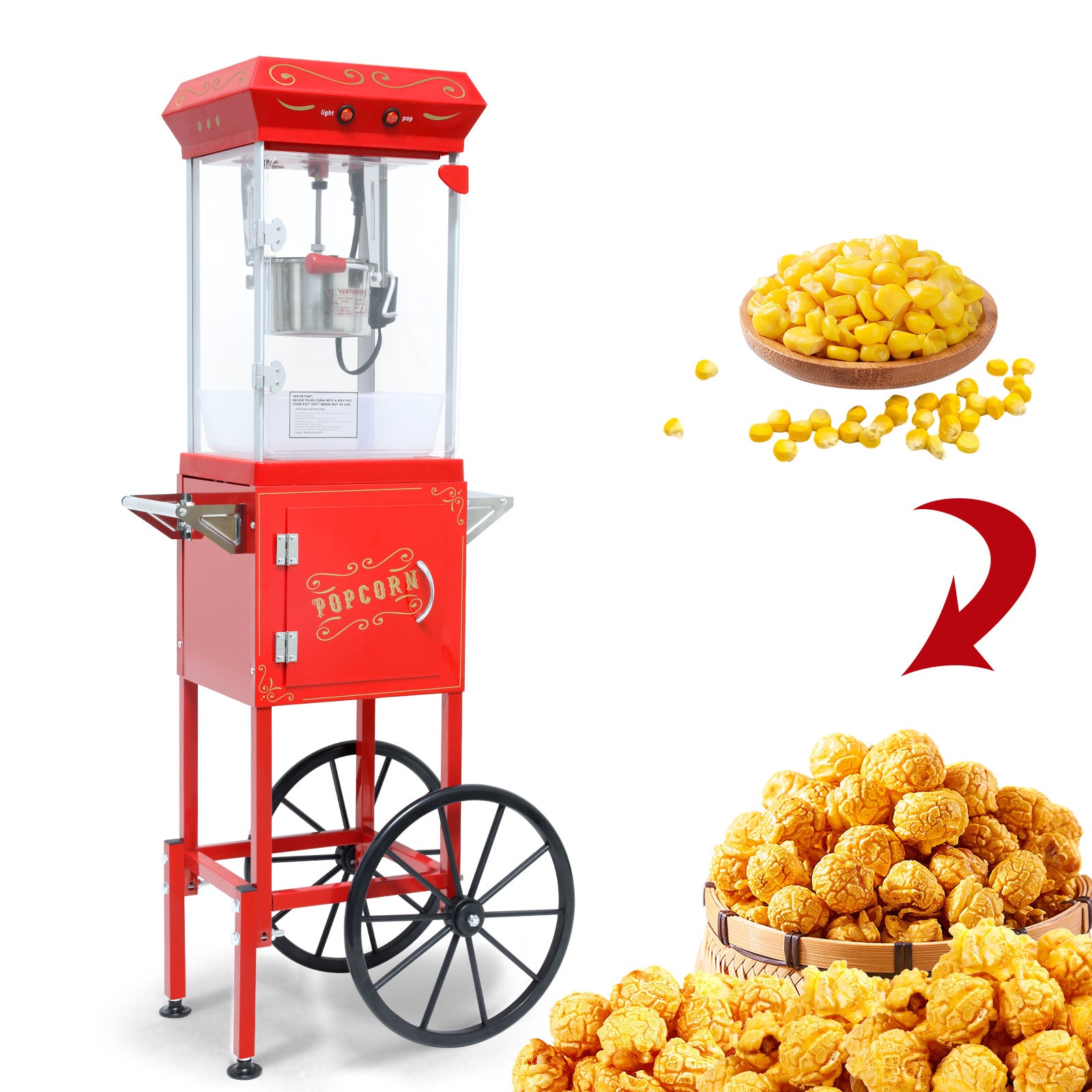 Vintage Style Popcorn Machine with Cart
