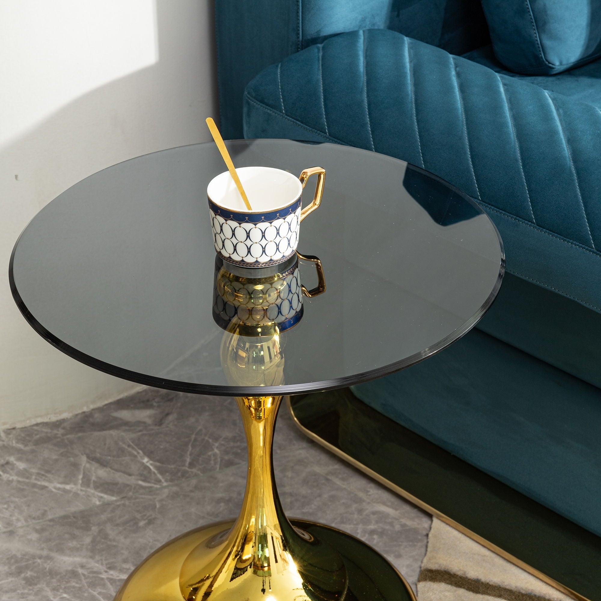 Modern Minimalist Coffee Table With Steel Legs And Tempered Glass Top