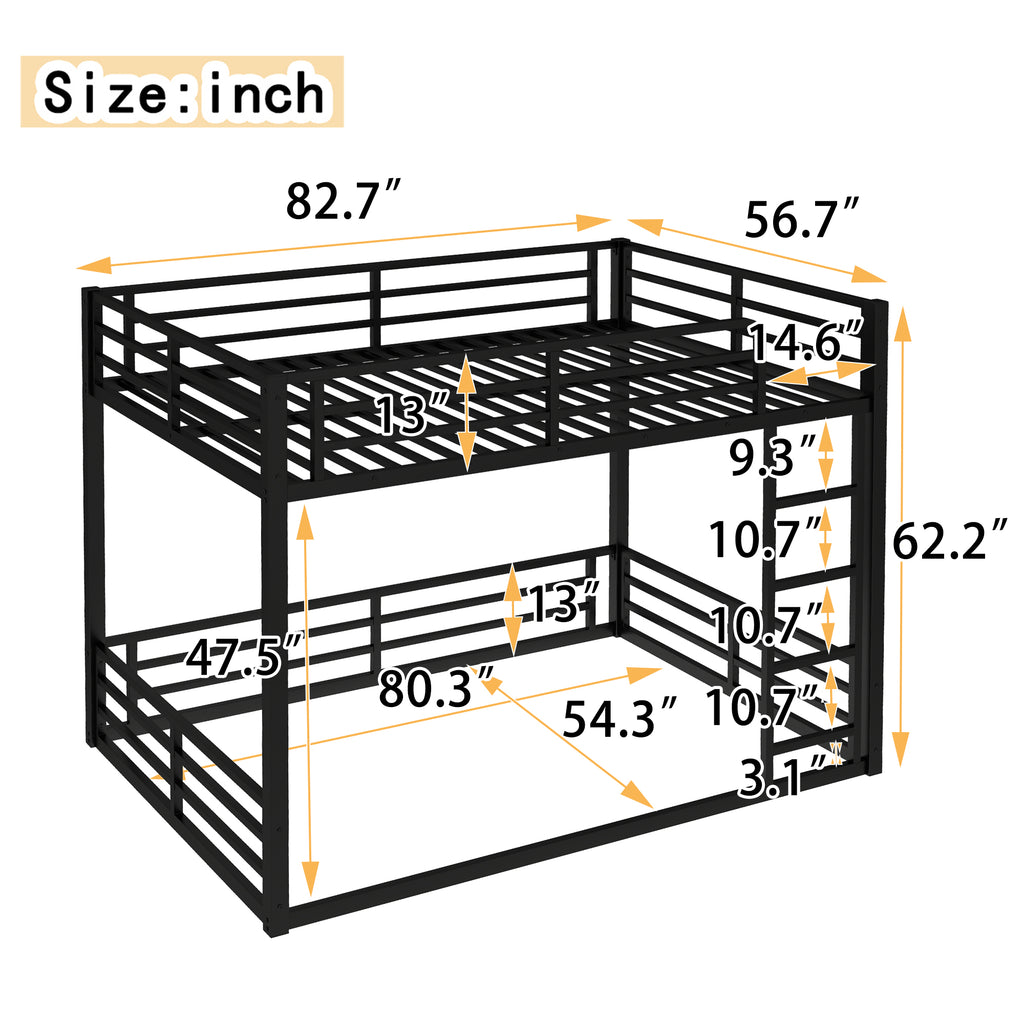Metal Bunk Bed, Full XL over Full XL