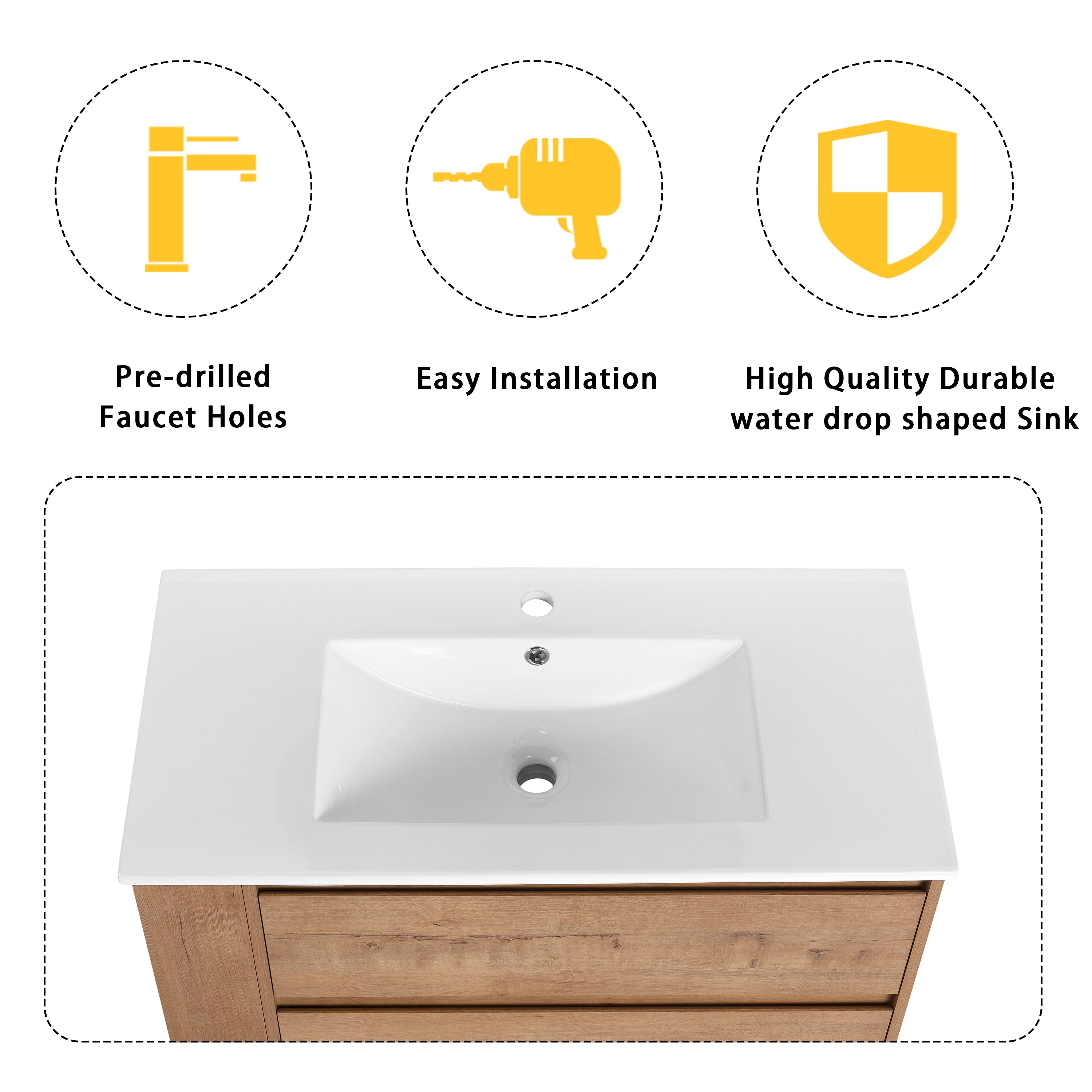 36" Wall-Mounted Bathroom Vanity With Sink and Storage Rack