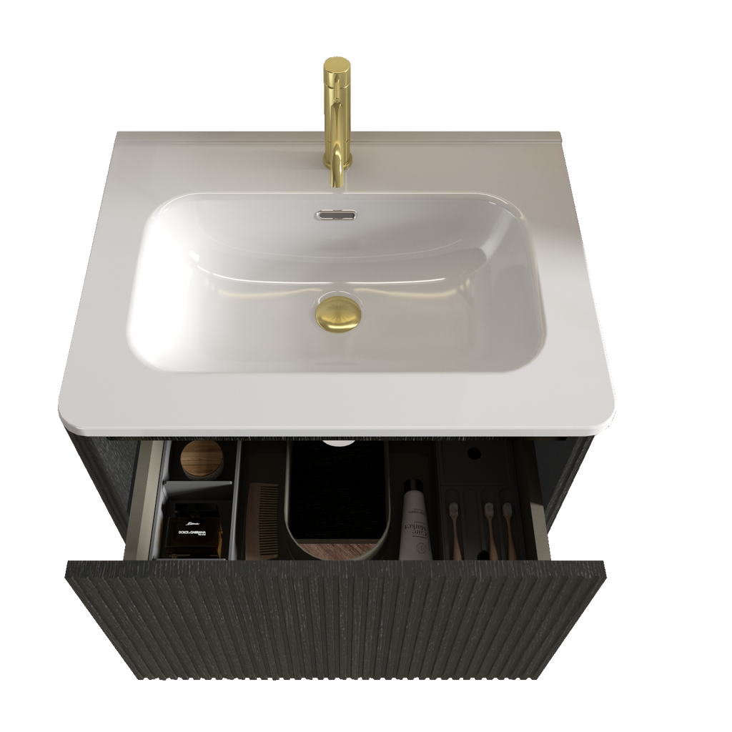 Etna 24-Inch Floating Bathroom Vanity, Black Melamine with White Ceramic Sink