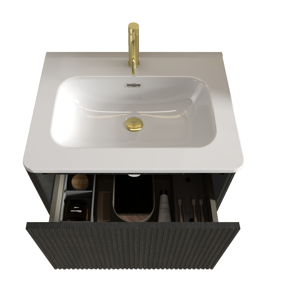 Etna 24-Inch Floating Bathroom Vanity, Black Melamine with White Ceramic Sink