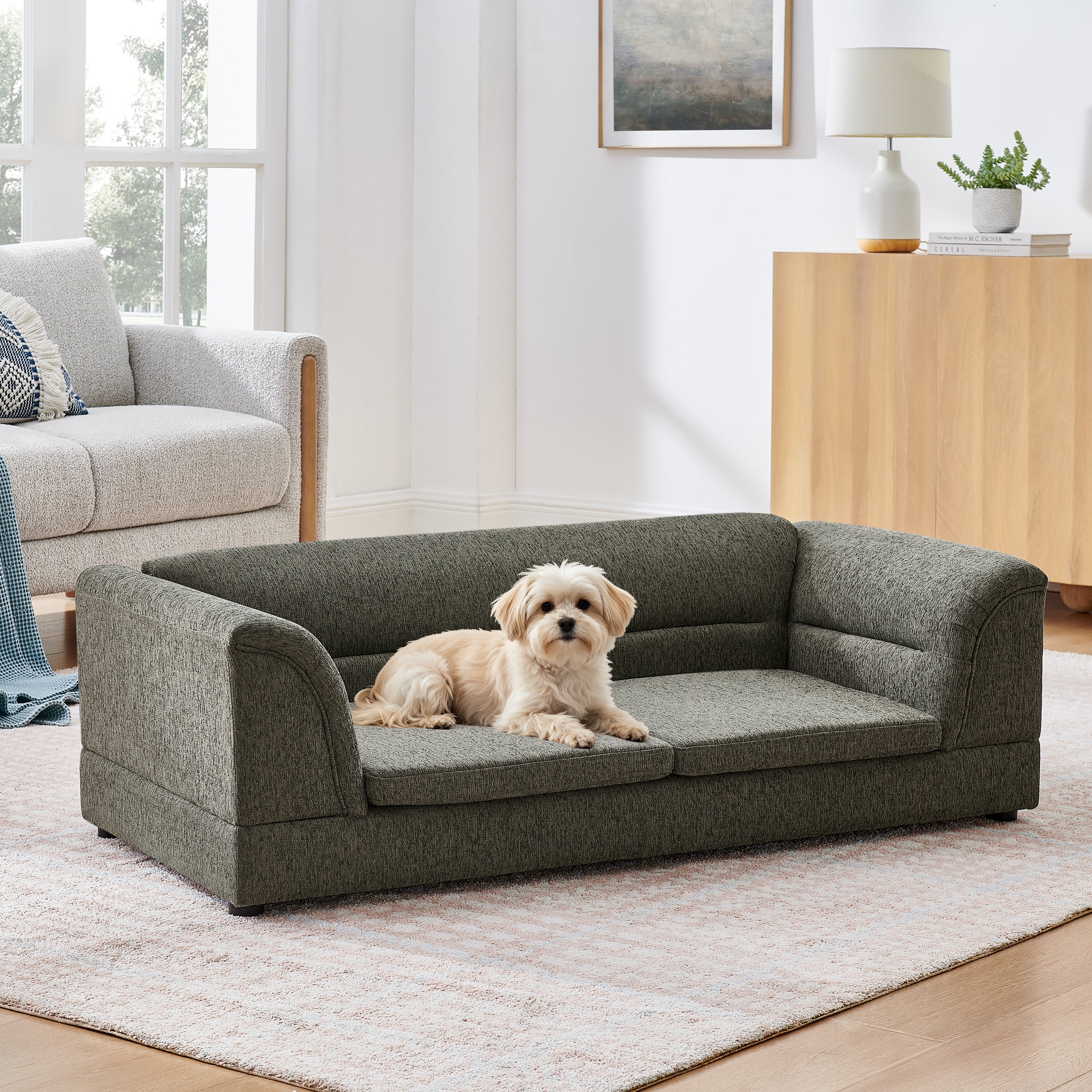 Oversized Pet Sofa, Curved Armrest Rectangular Dog Sofa
