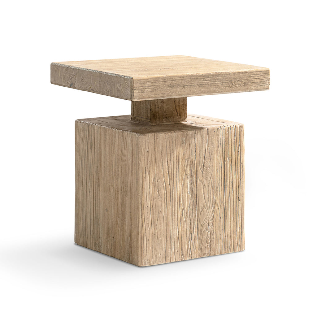 Calder 18" Solid Square Reclaimed Elm Block Plinth Side Table
