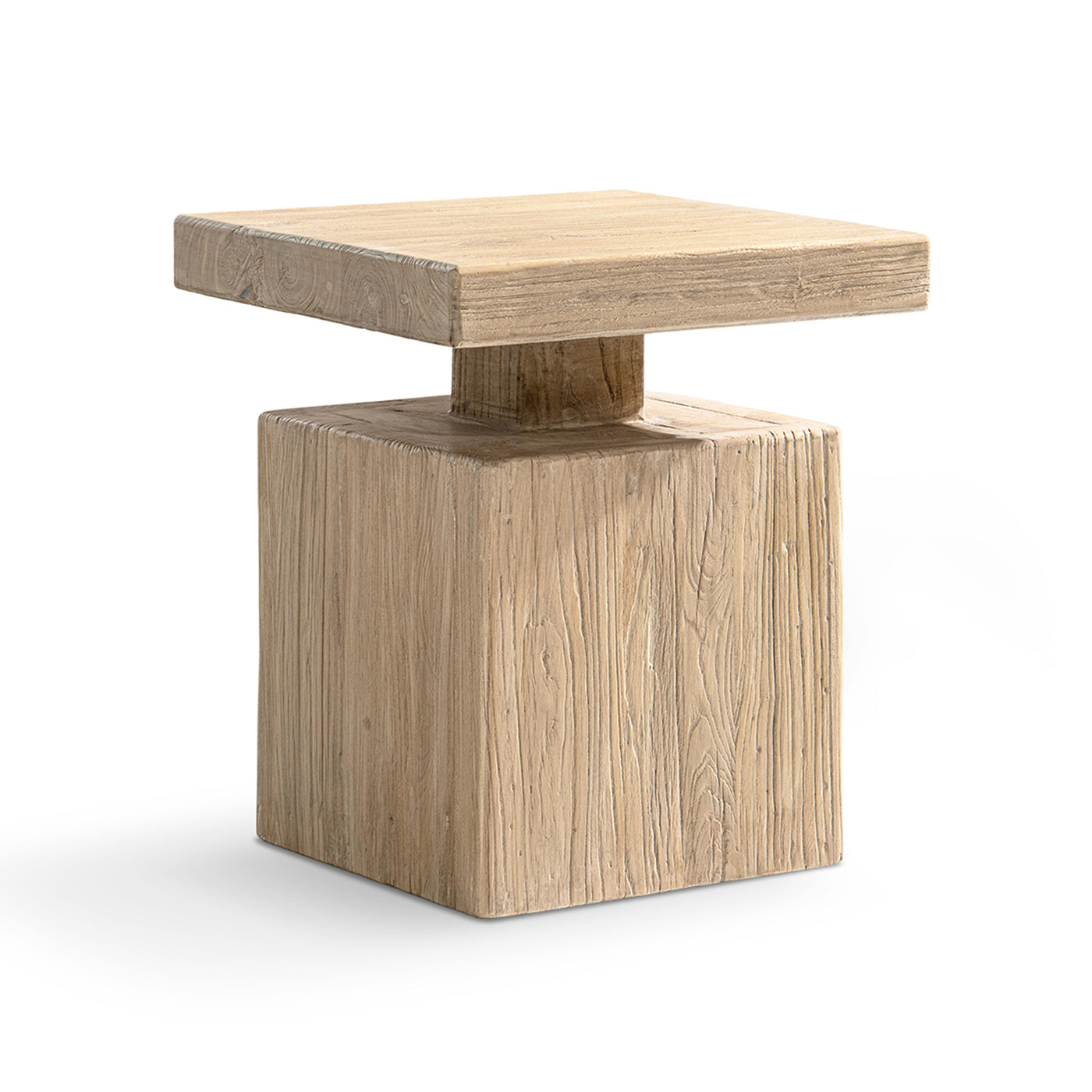 Calder 18" Solid Square Reclaimed Elm Block Plinth Side Table
