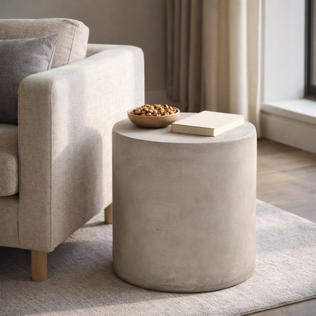 Outdoor Lightweight Concrete Side Table, 15.75-Inch, Light Gray
