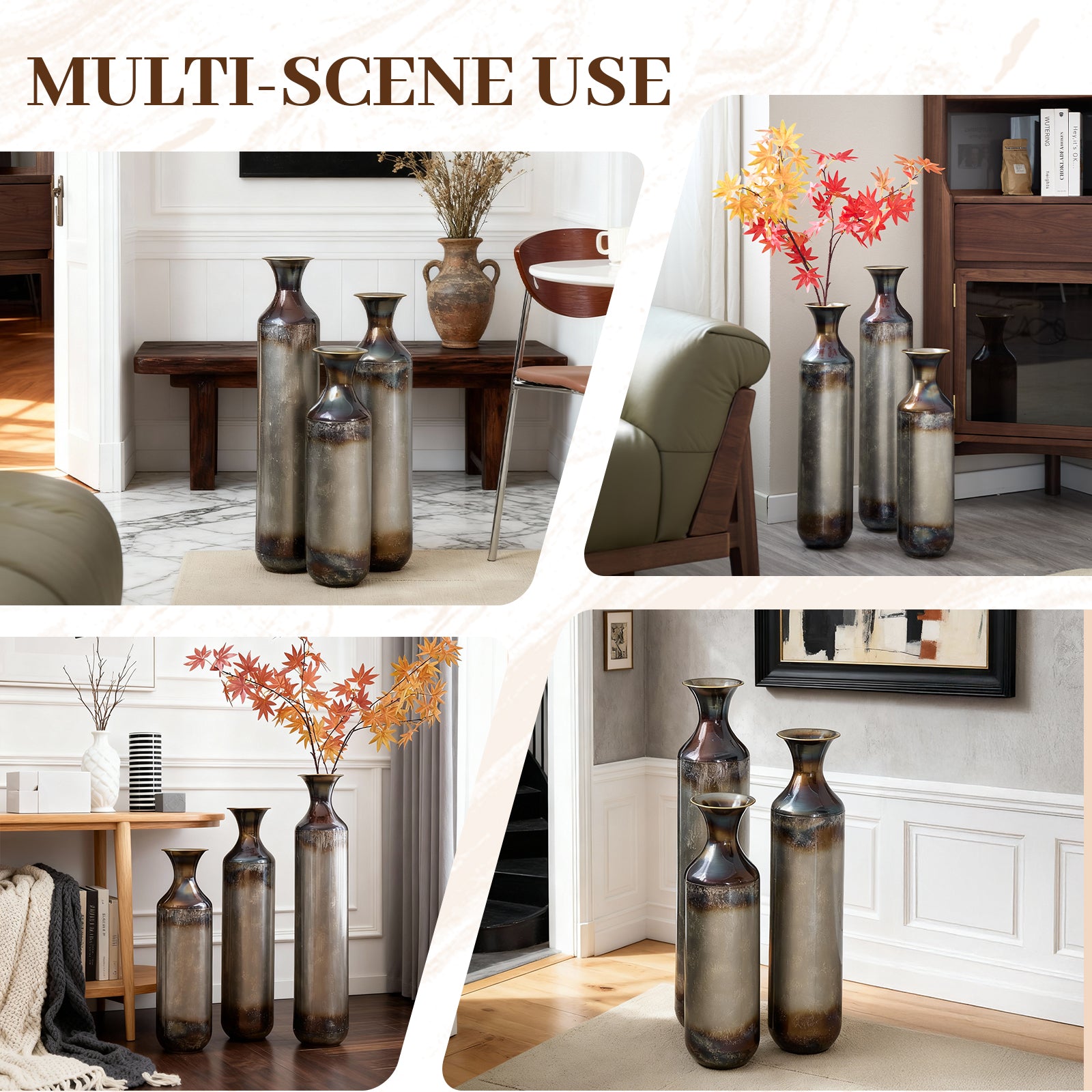 Hand-Forged Metal Vases Set of 3