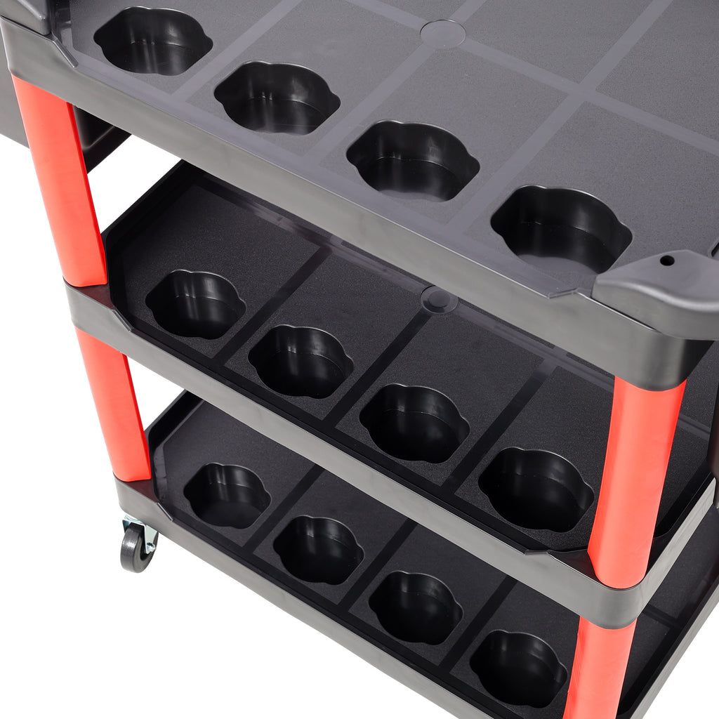 3 Tier Rolling Auto Detail Cart With Wheels, 2 Buckets