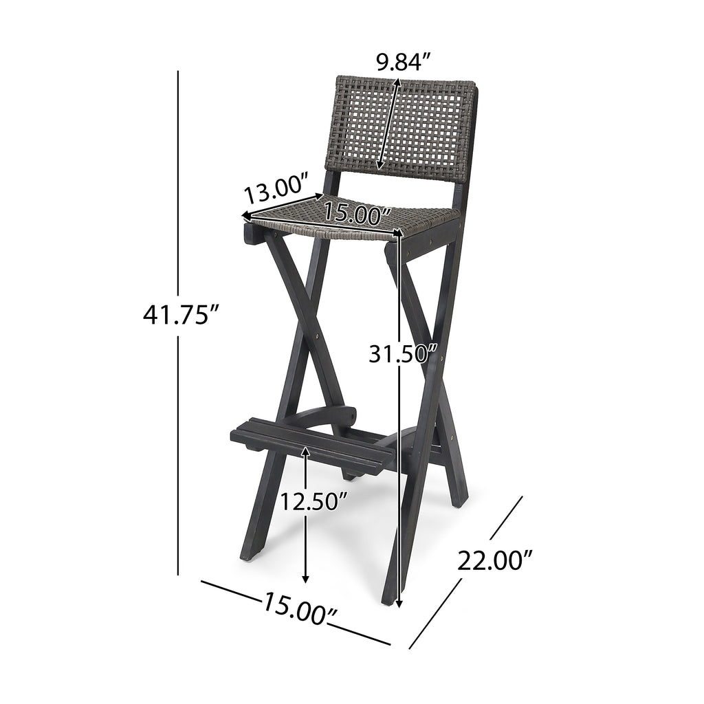 41.75" Outdoor Folding Acacia Wood Barstools