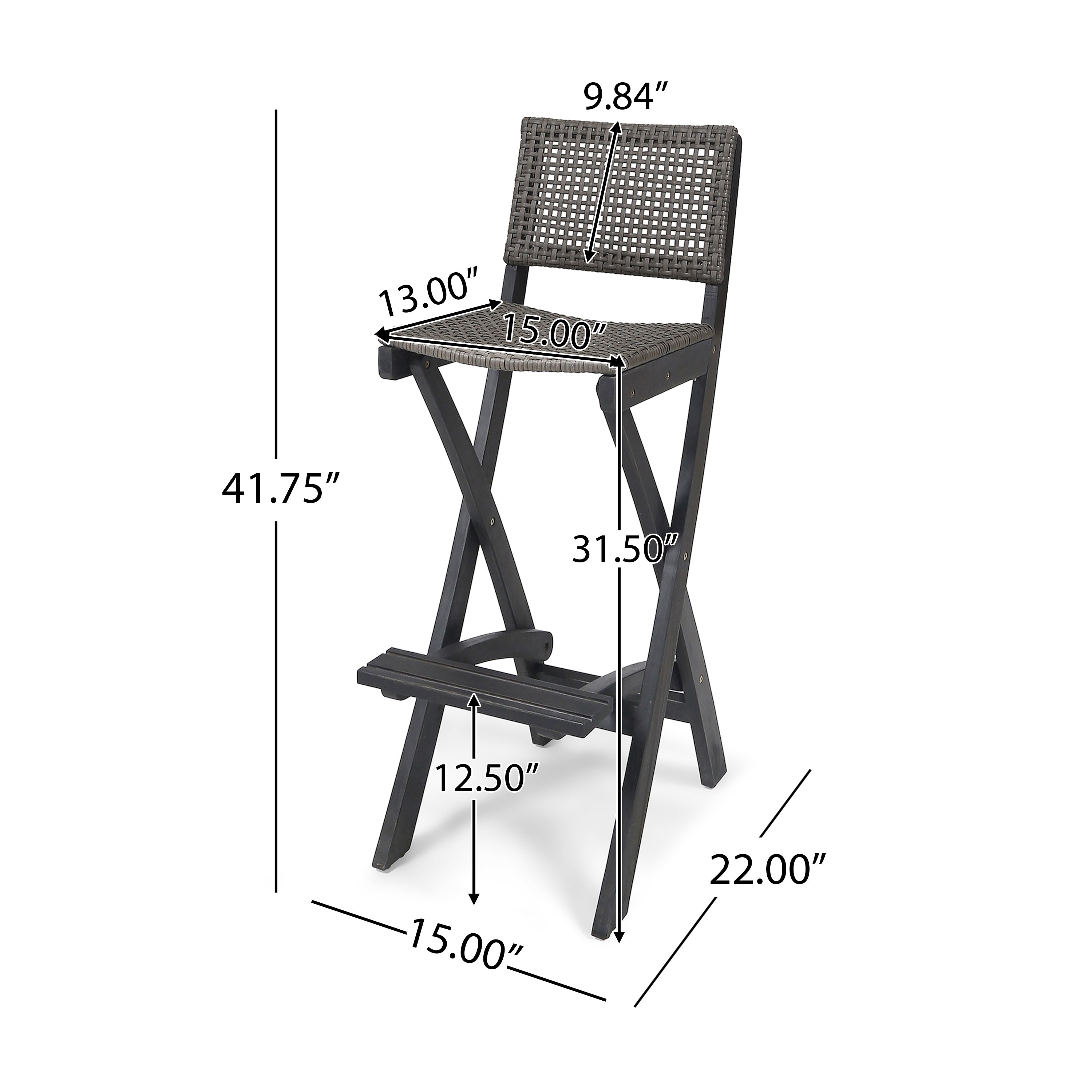 41.75" Outdoor Folding Acacia Wood Barstools