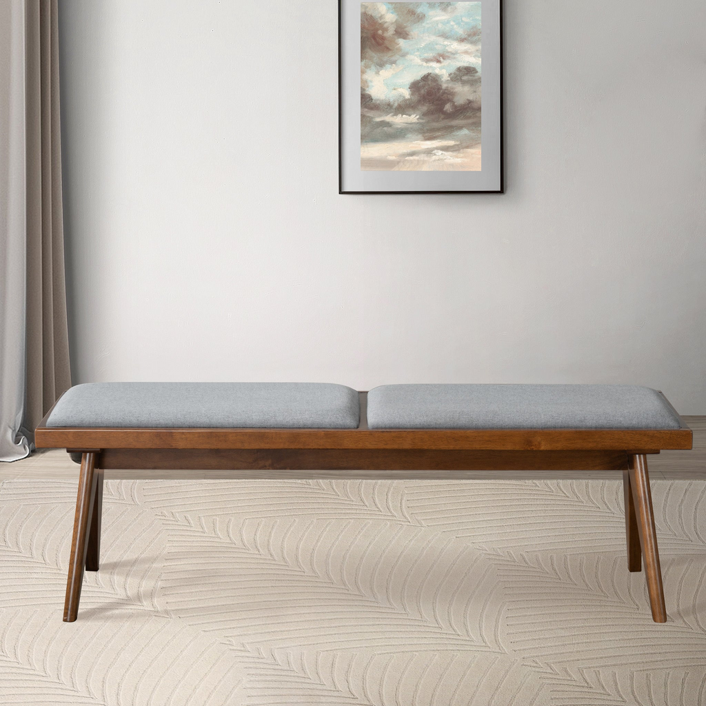 Keira Solid Wood Bench with Grey Fabric