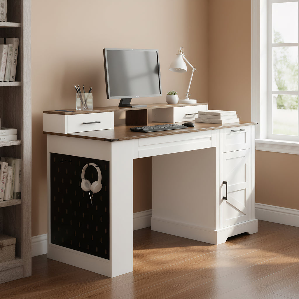 55" Farmhouse Office Desk with Storage Cabinet