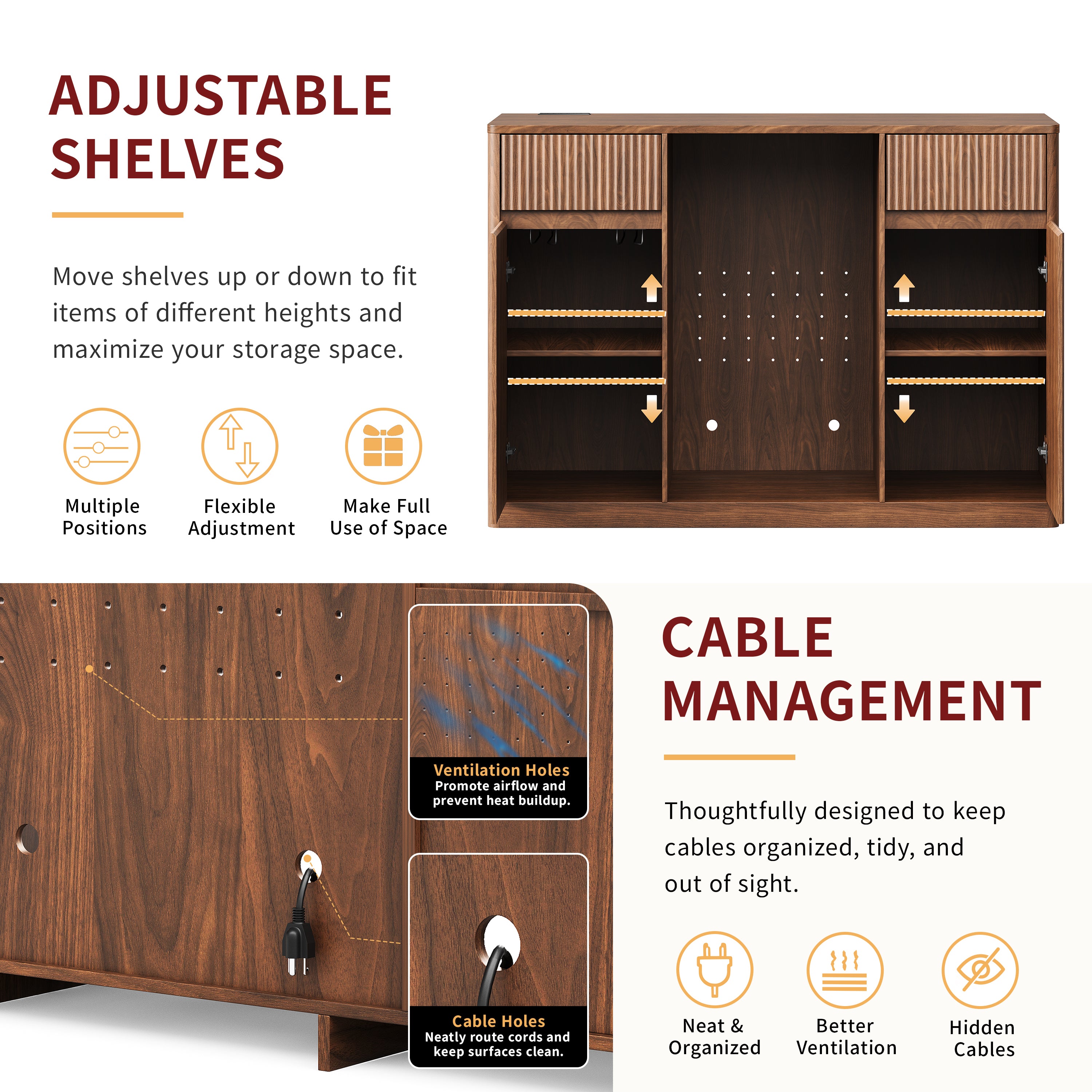 Fluted Buffet Wine Cabinet With Mini Fridge Nook