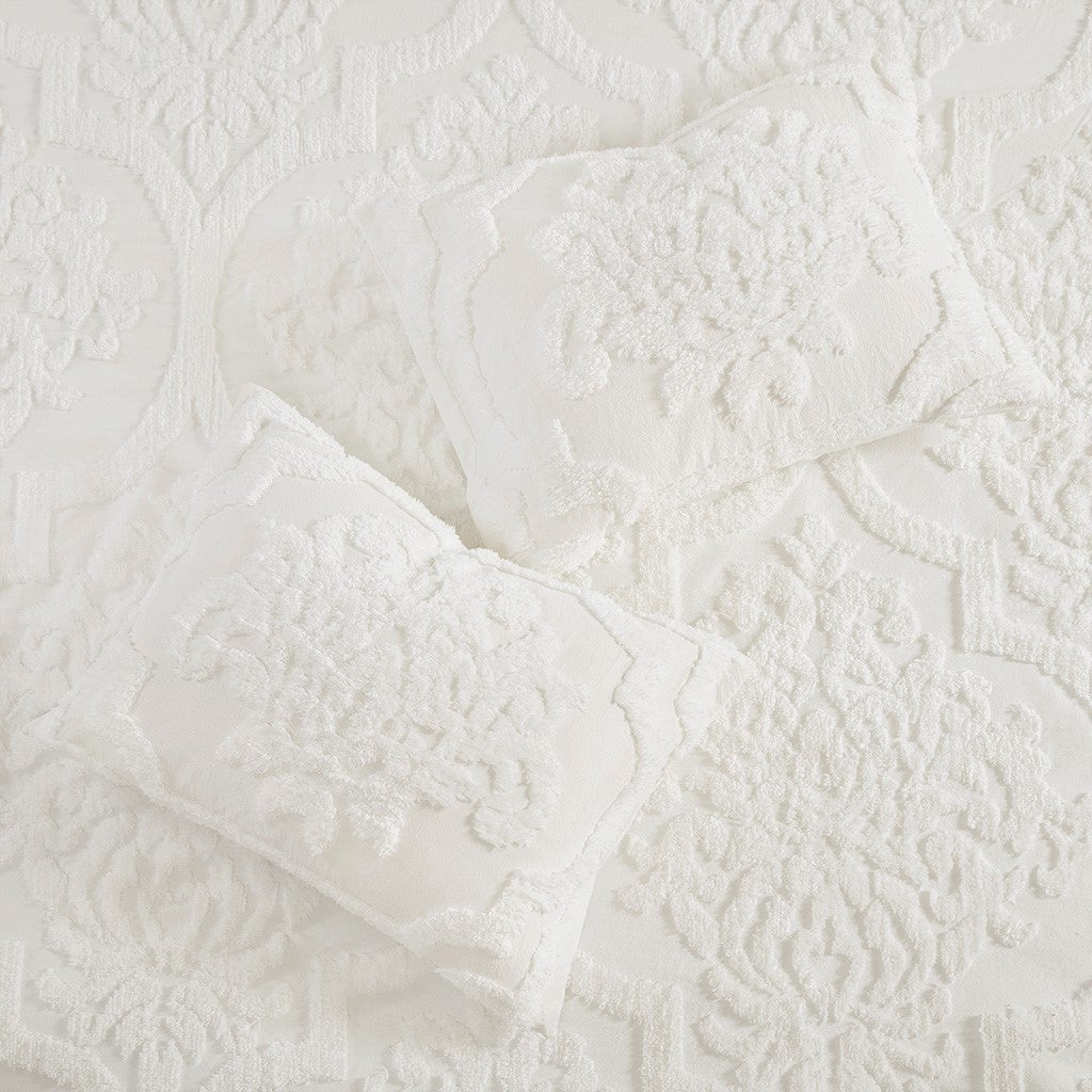 Full/Queen 3 Piece Tufted Cotton Chenille Damask Duvet Cover Set