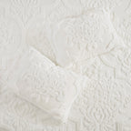 Full/Queen 3 Piece Tufted Cotton Chenille Damask Duvet Cover Set