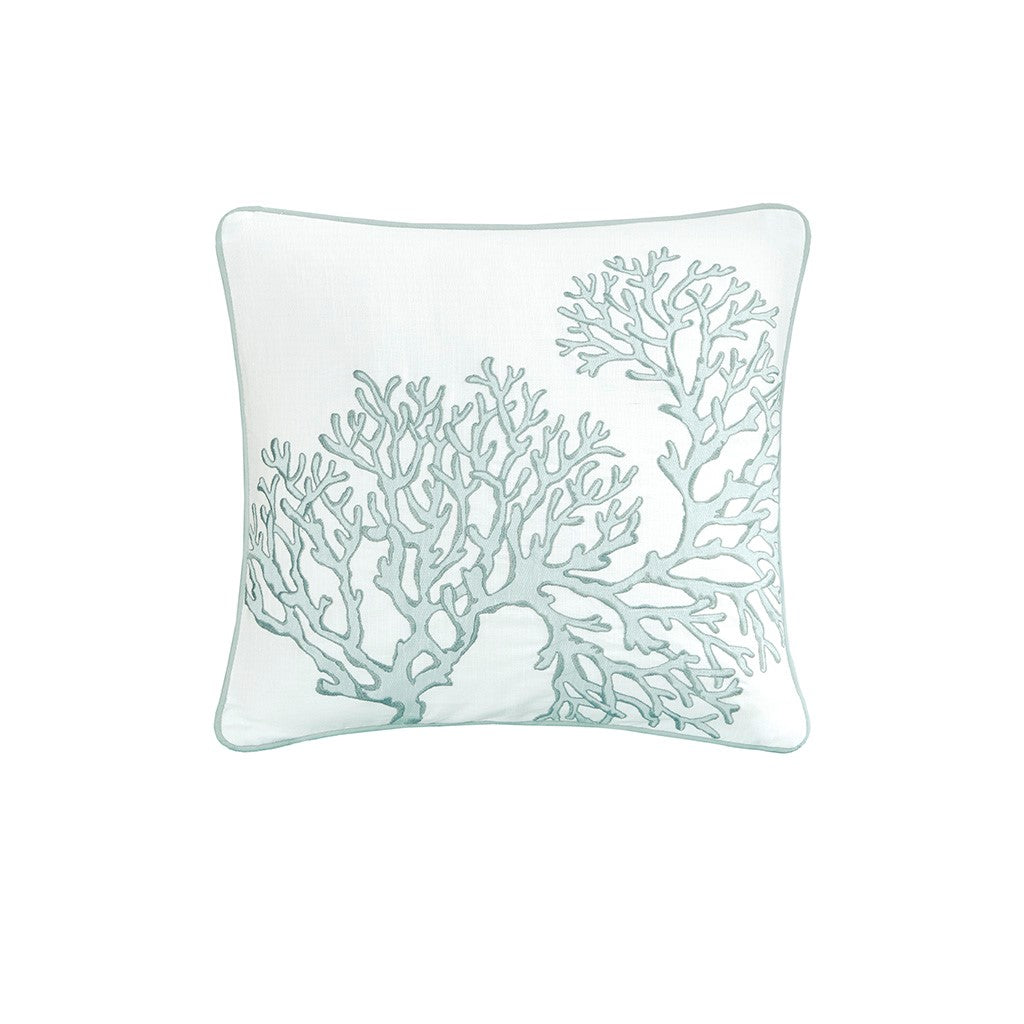 4 Piece Cotton Reversible Embroidered Quilt Set with Throw Pillow - Aqua King/Cal King