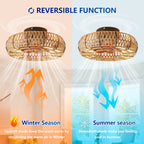 20" Rope Caged Flush Mount Ceiling Fan with Light Kit