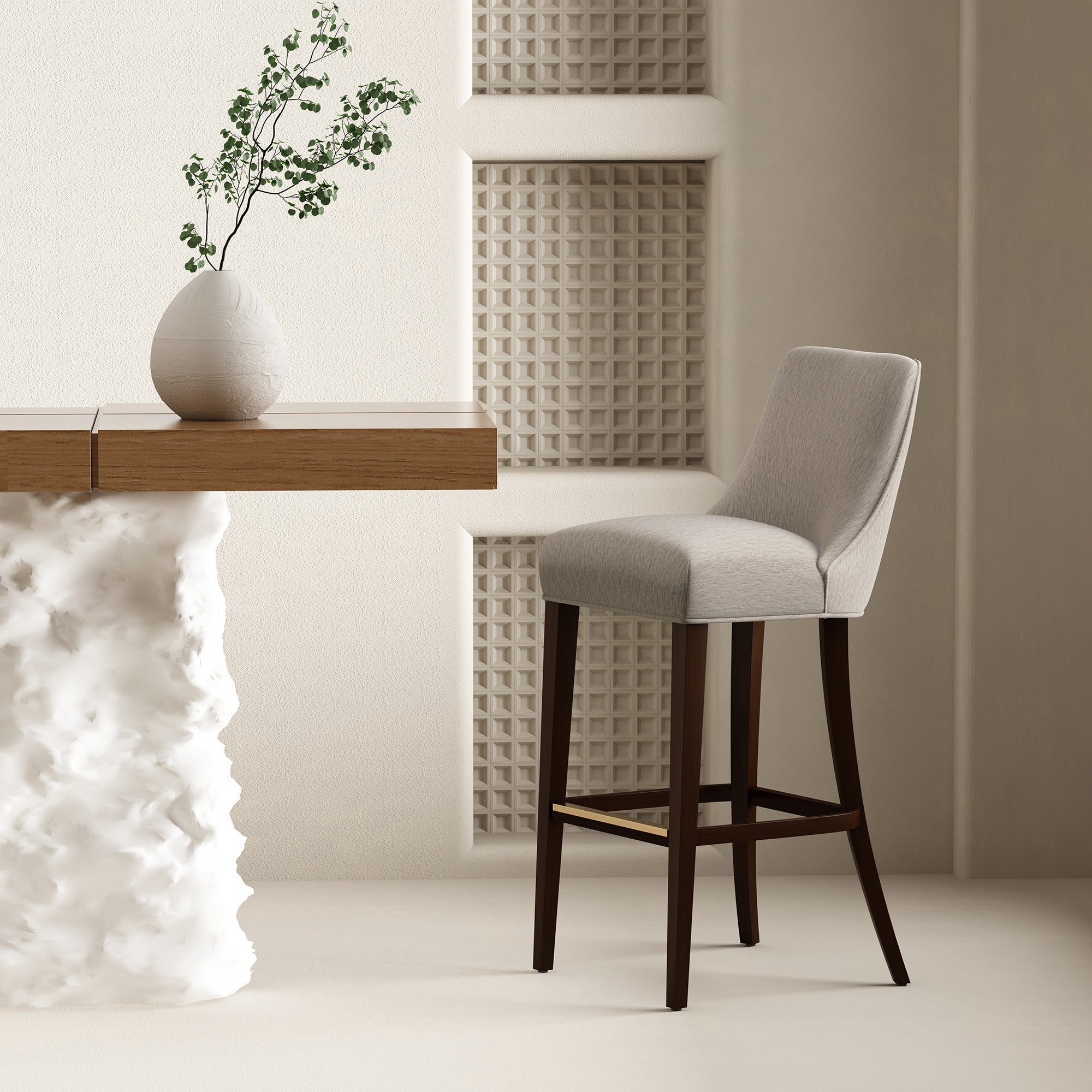 Beever Wood Upholstered Chenille Barstool