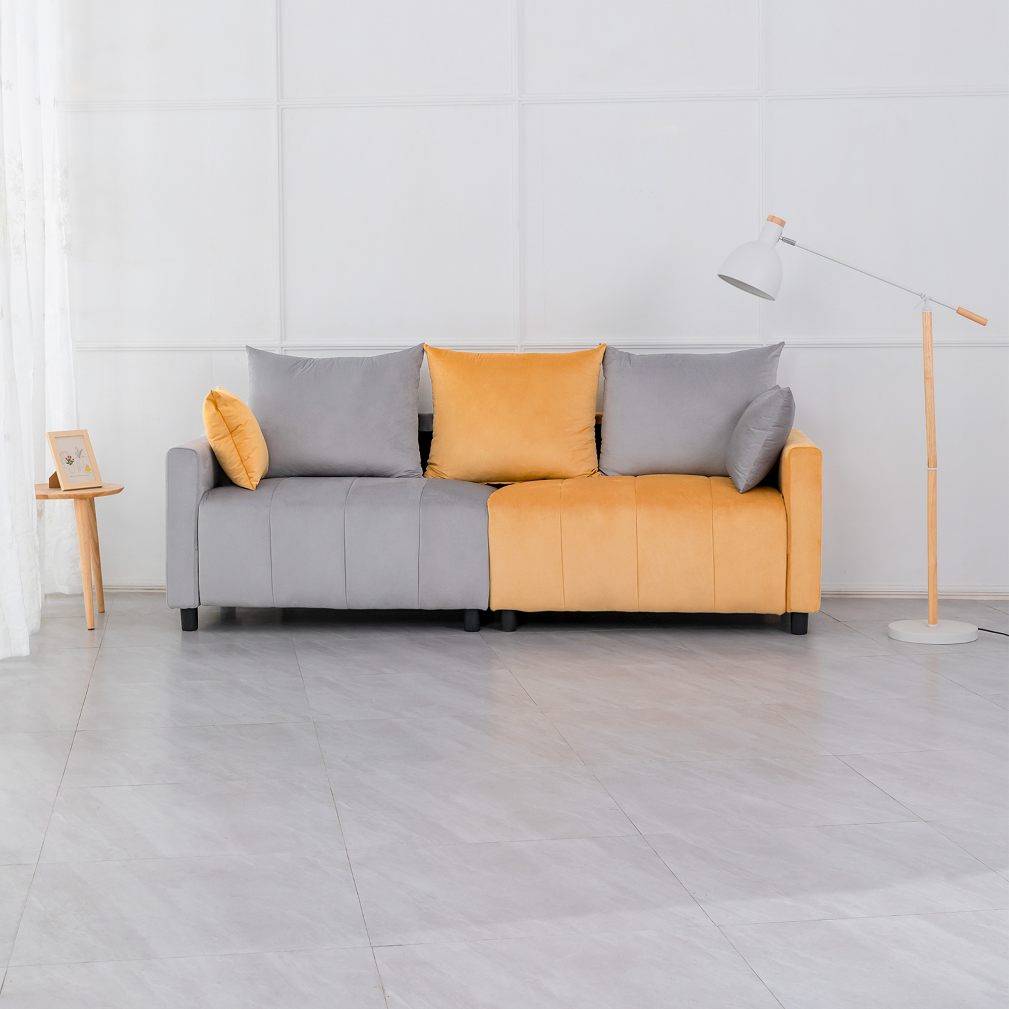 Velvet Modern 2-Seater Sofa, Light