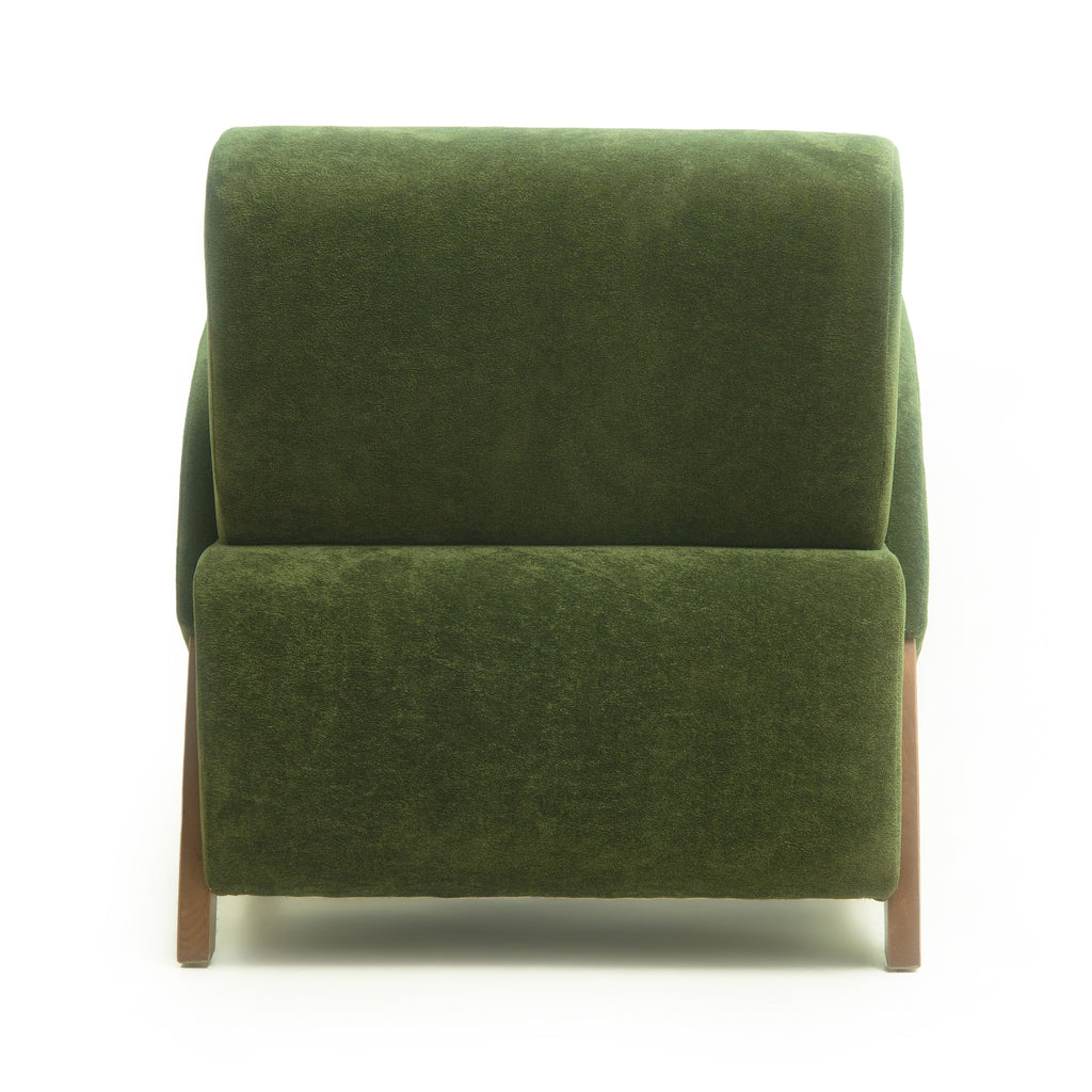 Velvet Fabric Lounge Chair with Birch Legs