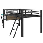Gaming Mid Loft Bed With Desk & LED, Twin Size