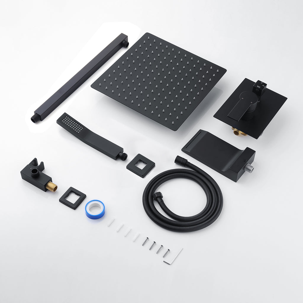 Black Shower Faucet Set with Rainfall Shower Head