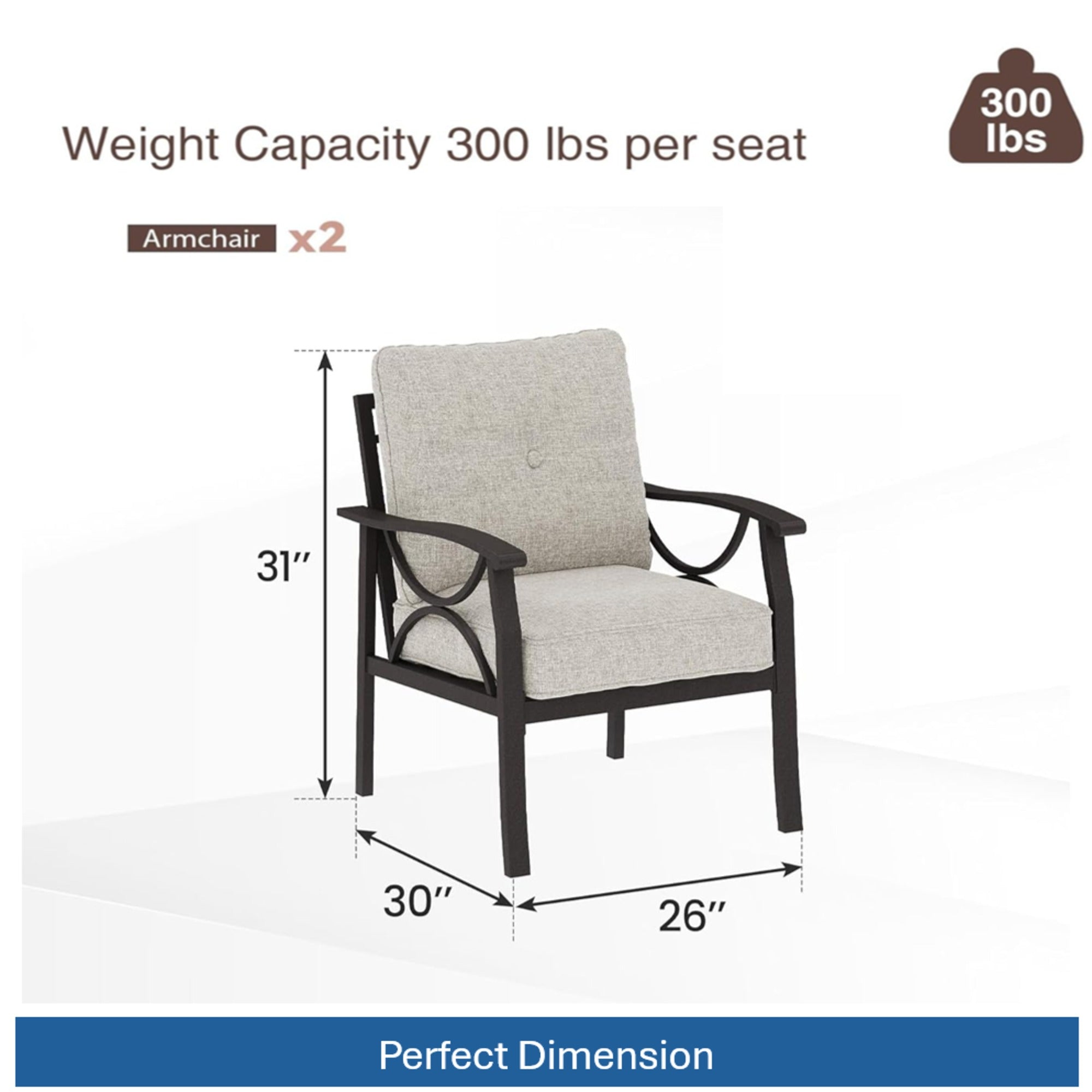 5-Piece Metal Patio Furniture Set, 7-Seat All-Weather Conversation Sofa