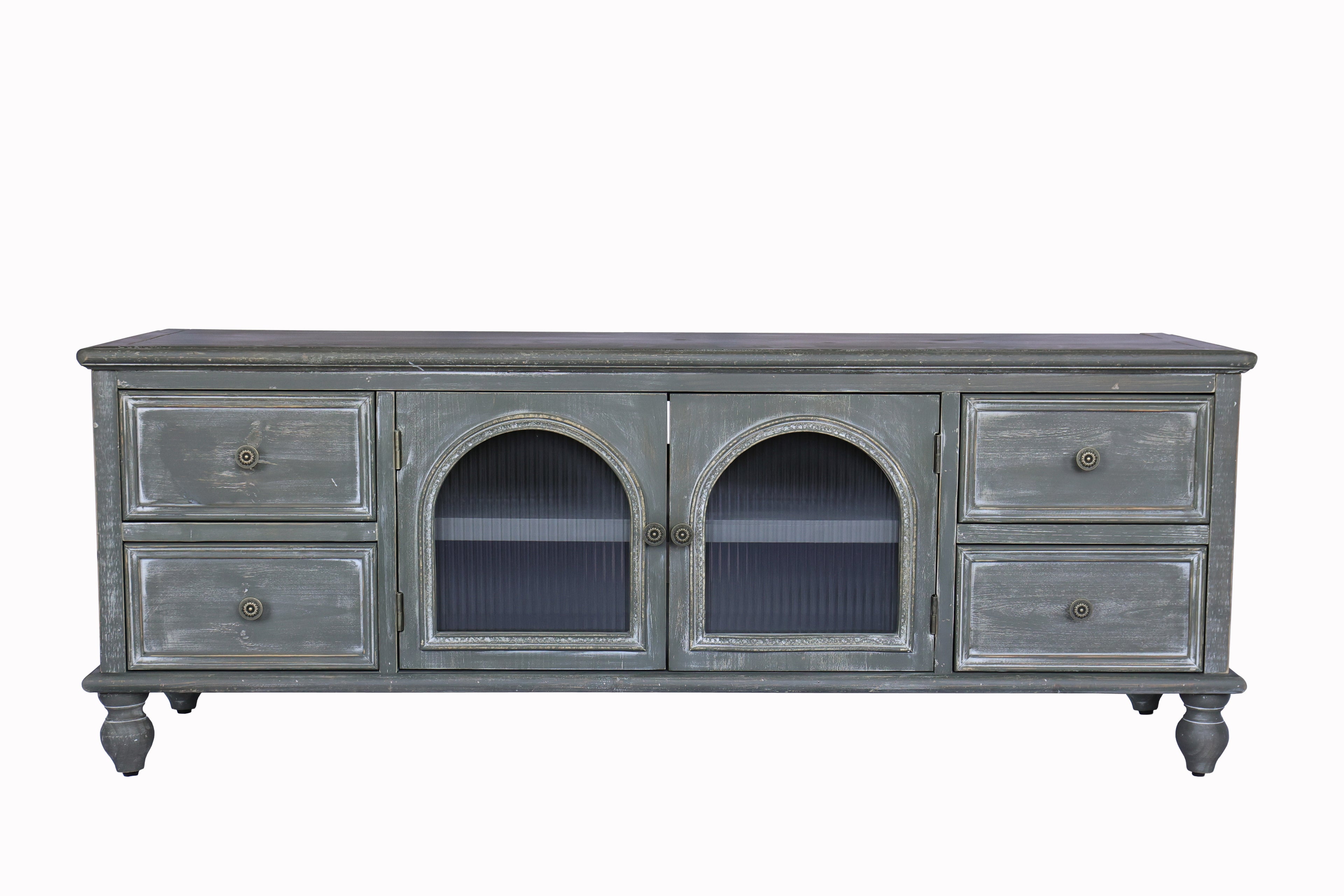 60" Farmhouse TV Stand with 4 Drawers & 2 Glass Doors