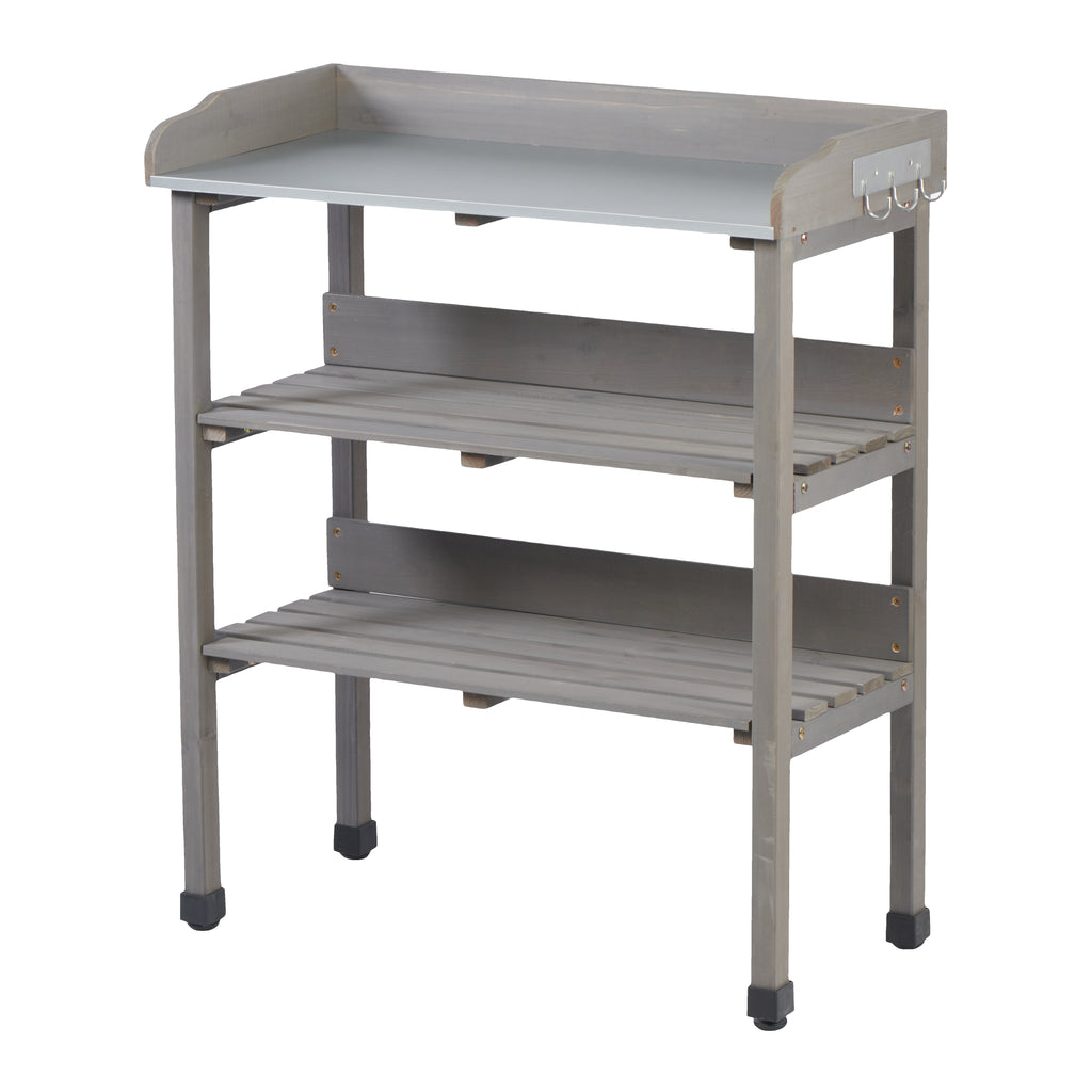30″x14.5″×35.5″ Potting Table with Metal Tabletop