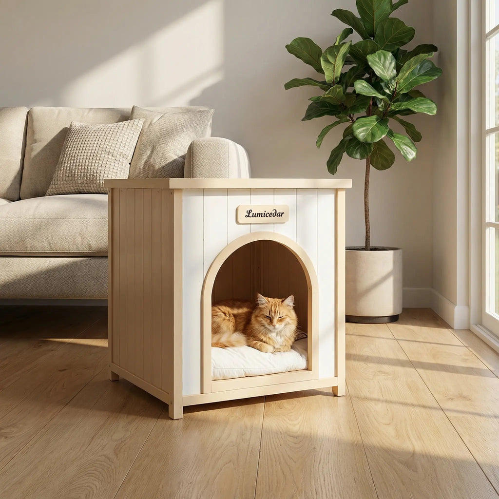 Modern Indoor Wooden Dog House with Removable Cushion
