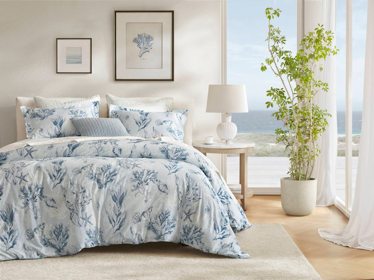 3-Piece King 100% Cotton Sateen Duvet Cover Set, Navy/Blue