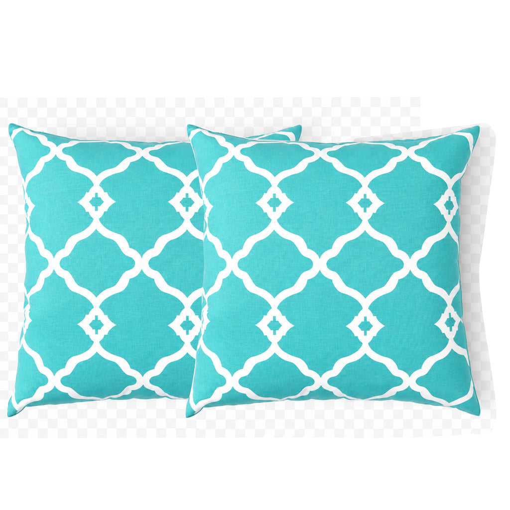 2 Pack Outdoor Pillow Covers - Aqua Moroccan