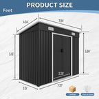 8x4ft Metal Shed, Sliding Door Galvanized Steel Shed