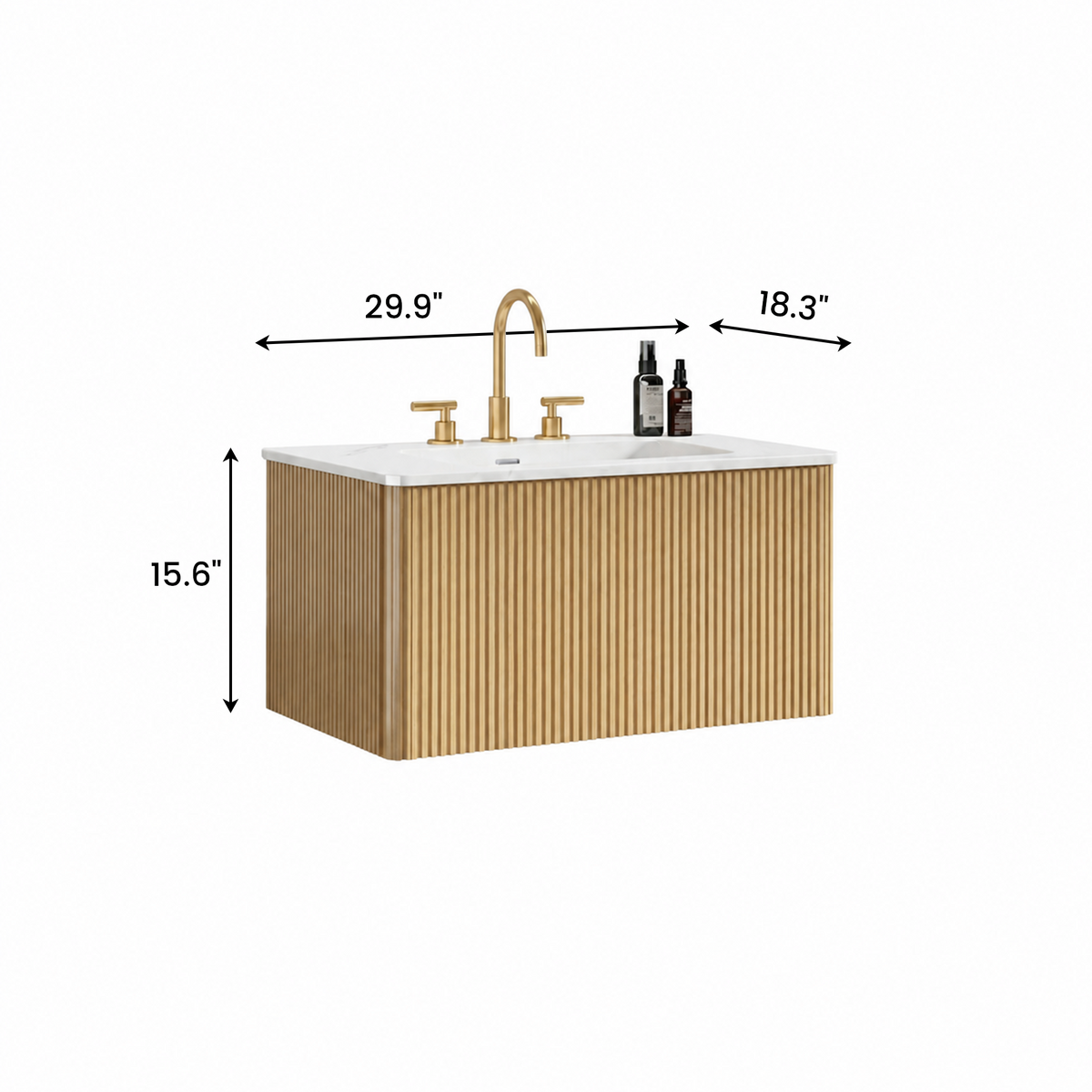 Etna 30-Inch Striped Light Oak Bathroom Vanity with Carrara White Ceramic Sink