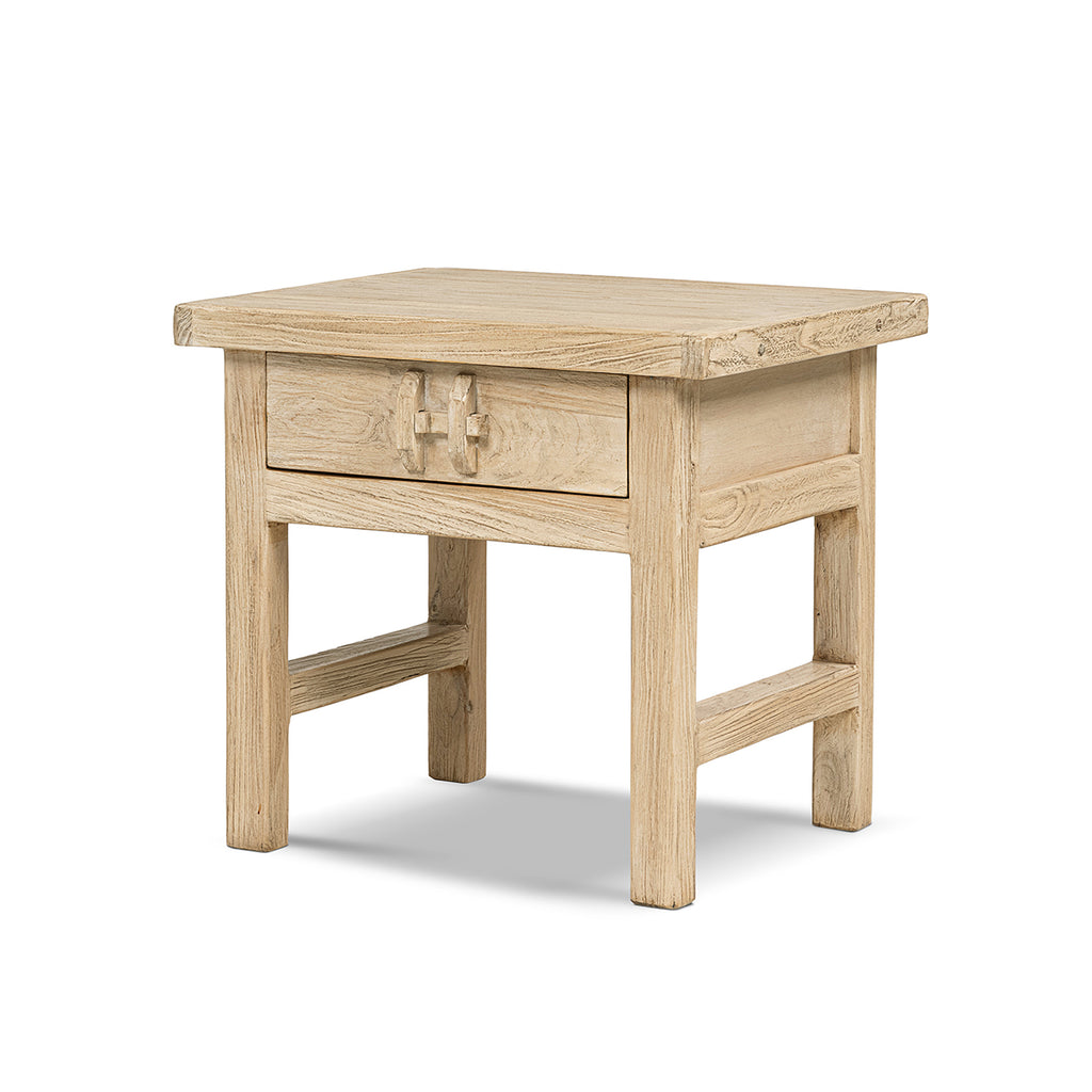Rowan 22" Elm Wood Side Table with Drawer Light