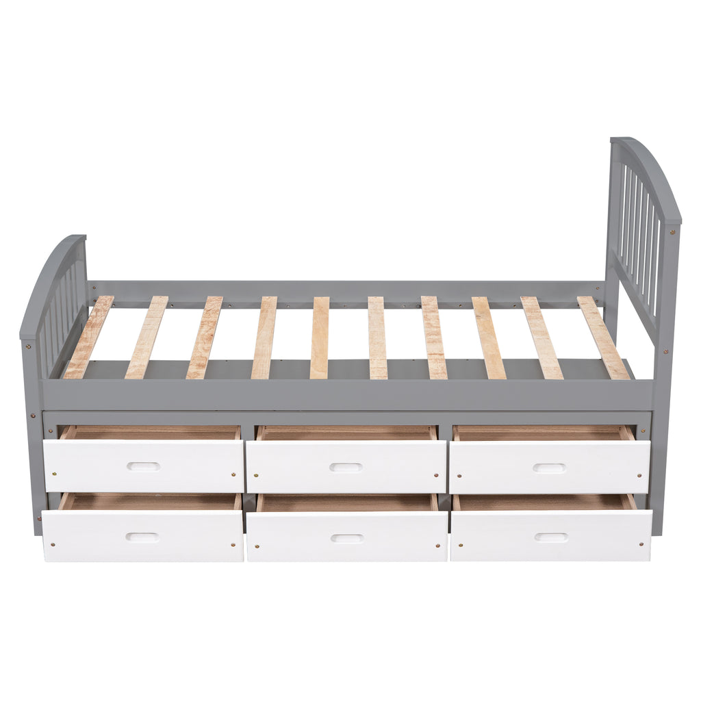 Twin Size Platform Storage Bed with 6 Drawers, Grey