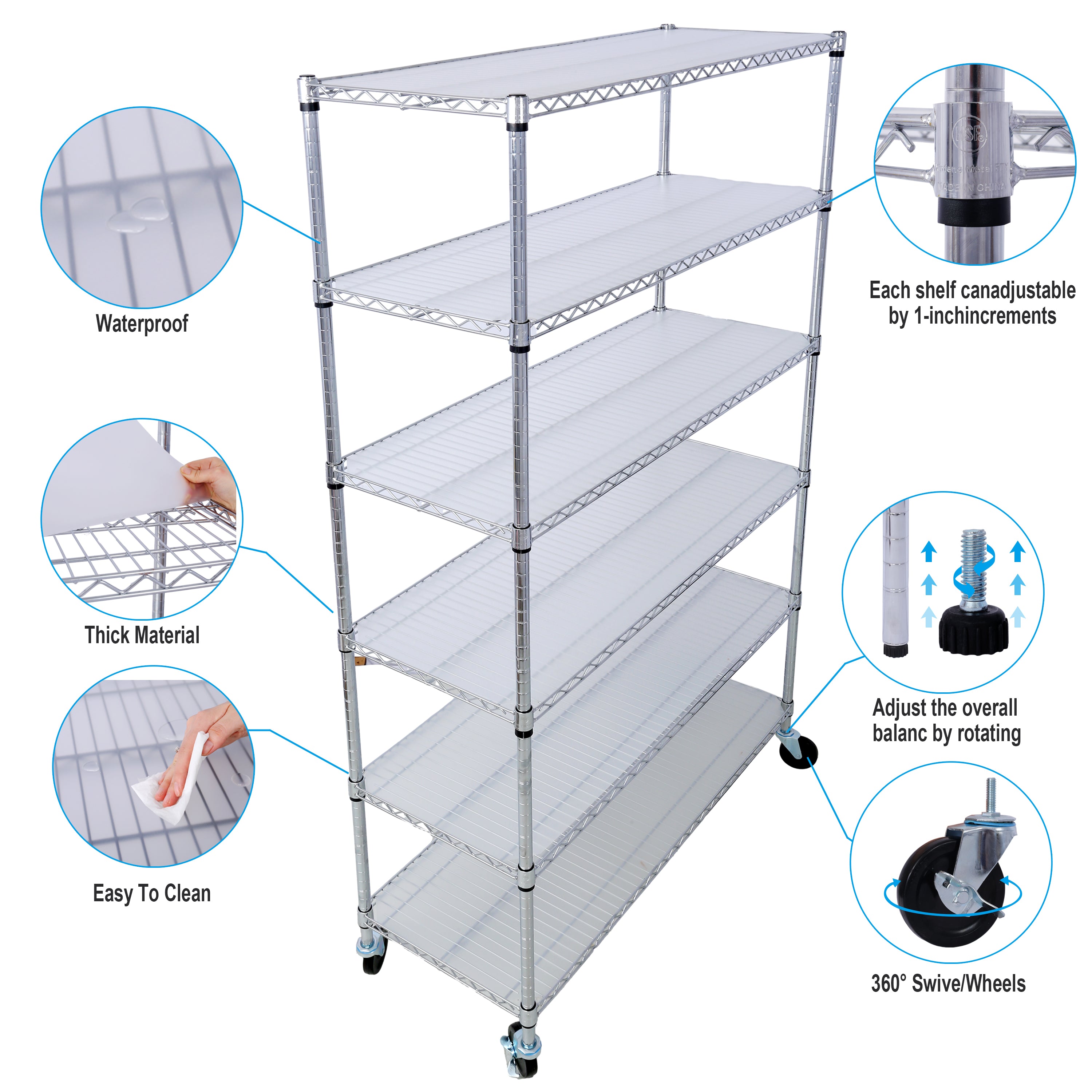 6 Tier Heavy Duty Adjustable Metal Shelving Unit
