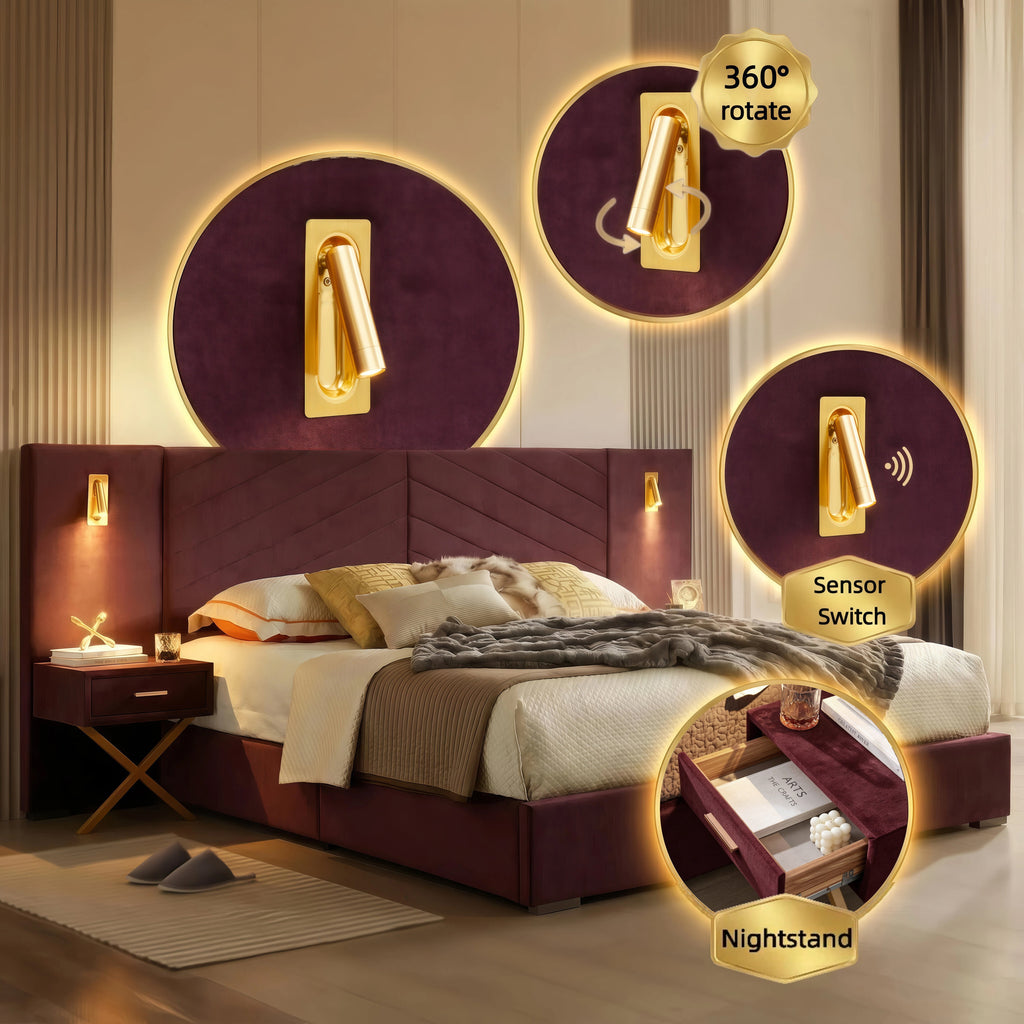 King Size Velvet Bed Frame with Vertical Channel Tufted Wingback Headboard