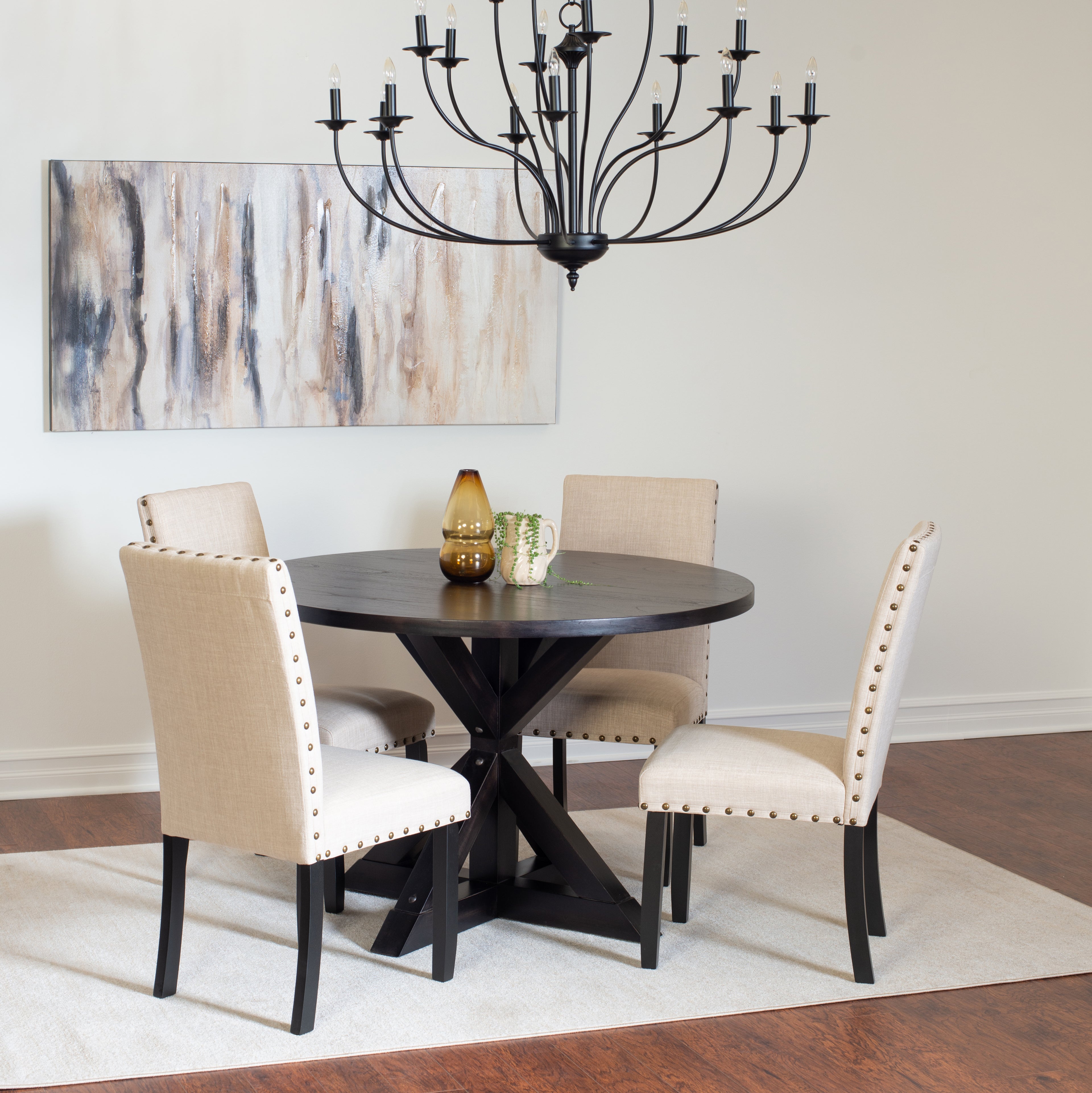 Mytzi 5-Piece Dining Set, Cross-Buck Dining Table with 4 Stylish Chairs