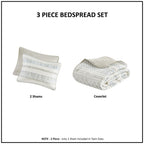 3 Piece Seersucker Quilt Set Taupe/Blue Full/Queen