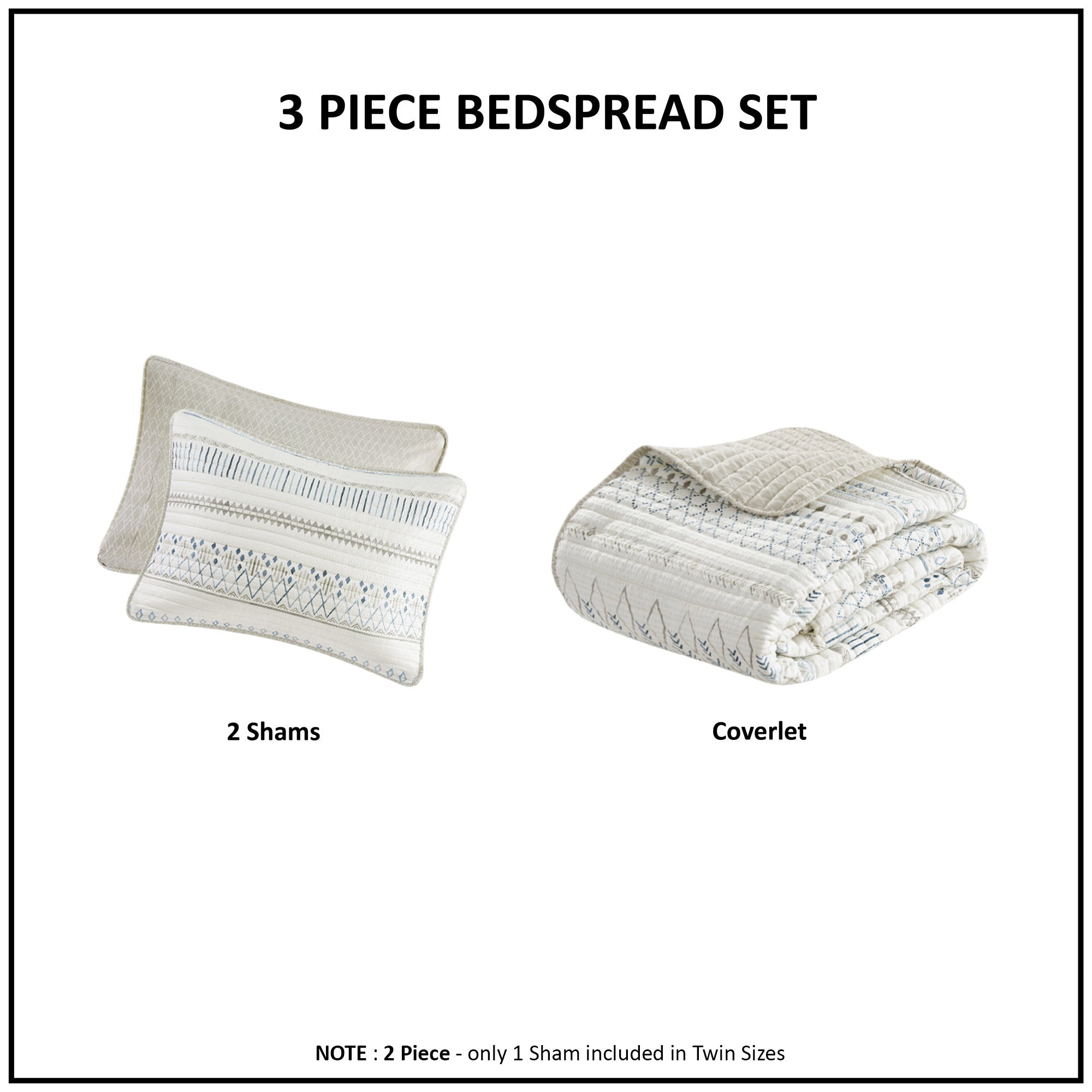 3 Piece Seersucker Quilt Set Taupe/Blue Full/Queen