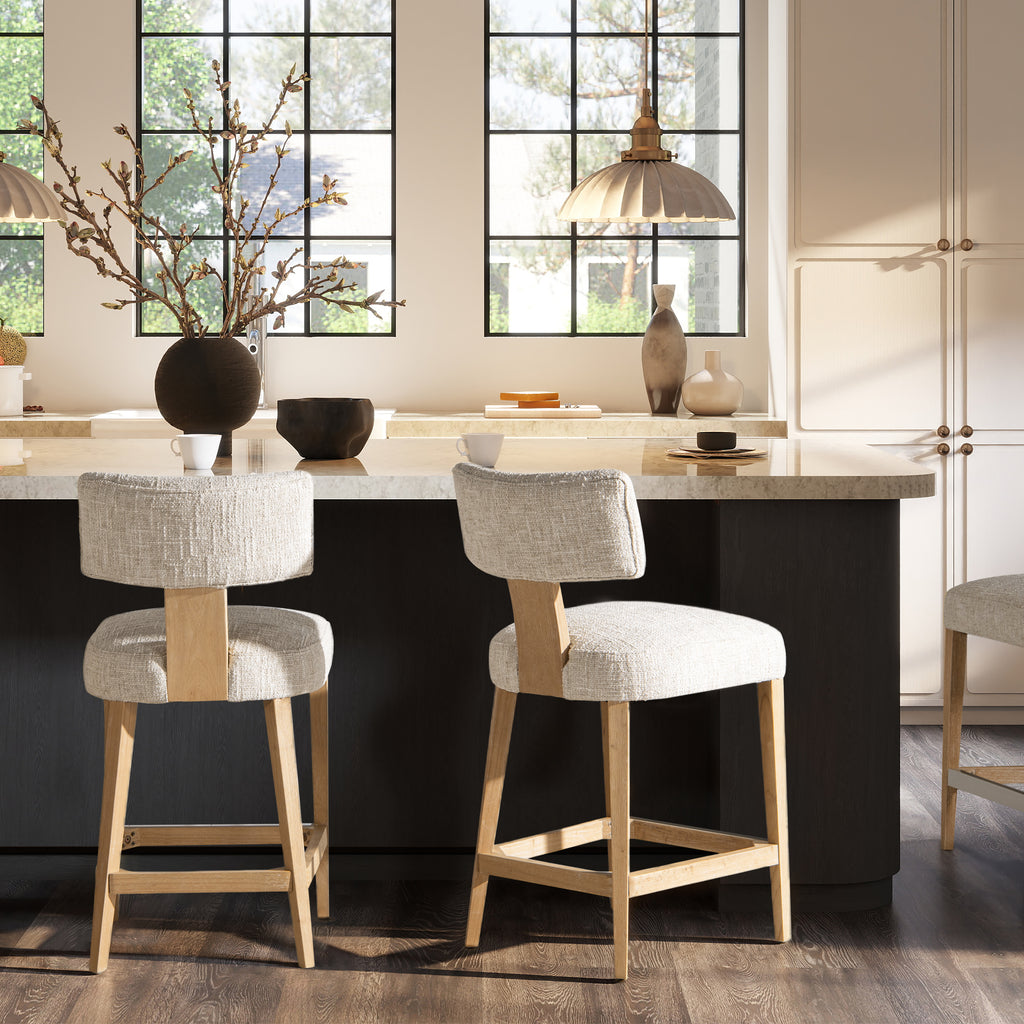 Penny Round Arched Upholstered Counter Stool, Set of 2, Travertine