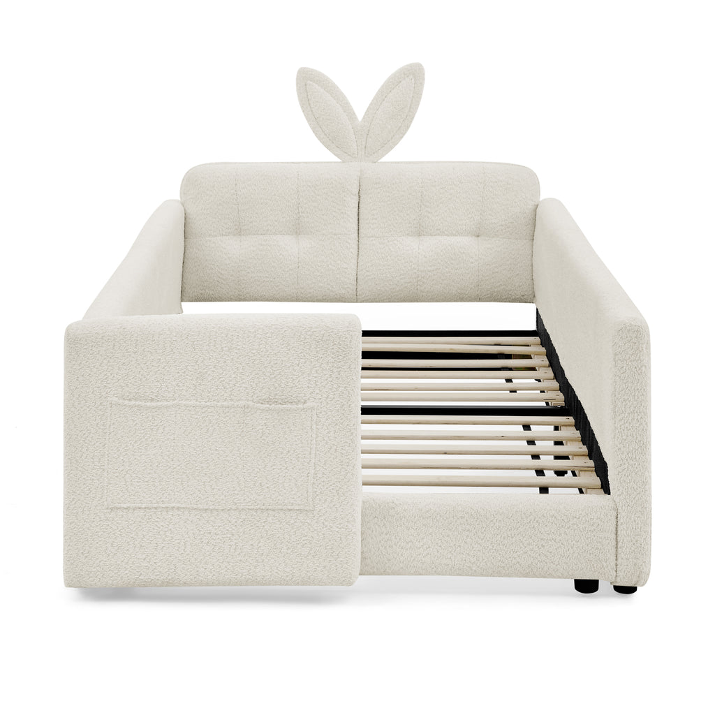 Twin Size Upholstered Platform Bed with Rabbit Ear Headboard