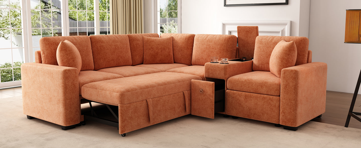120.5" L-shaped Convertible Sofa Bed Modular Sectional Sofa