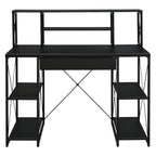 Black Office Desk With Open Shelves And Hutch