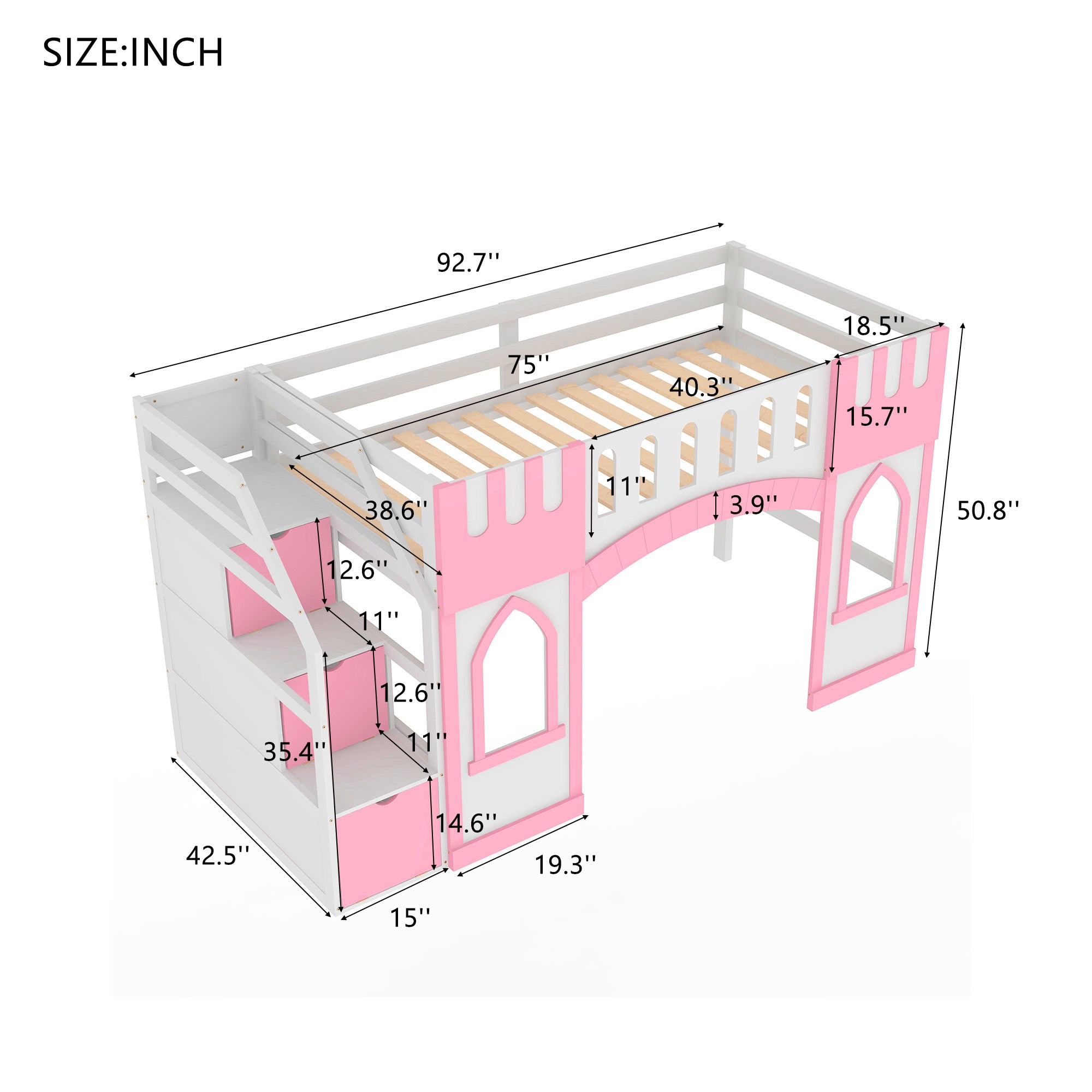 Twin Size Loft Bed With Storage Staircase And Window