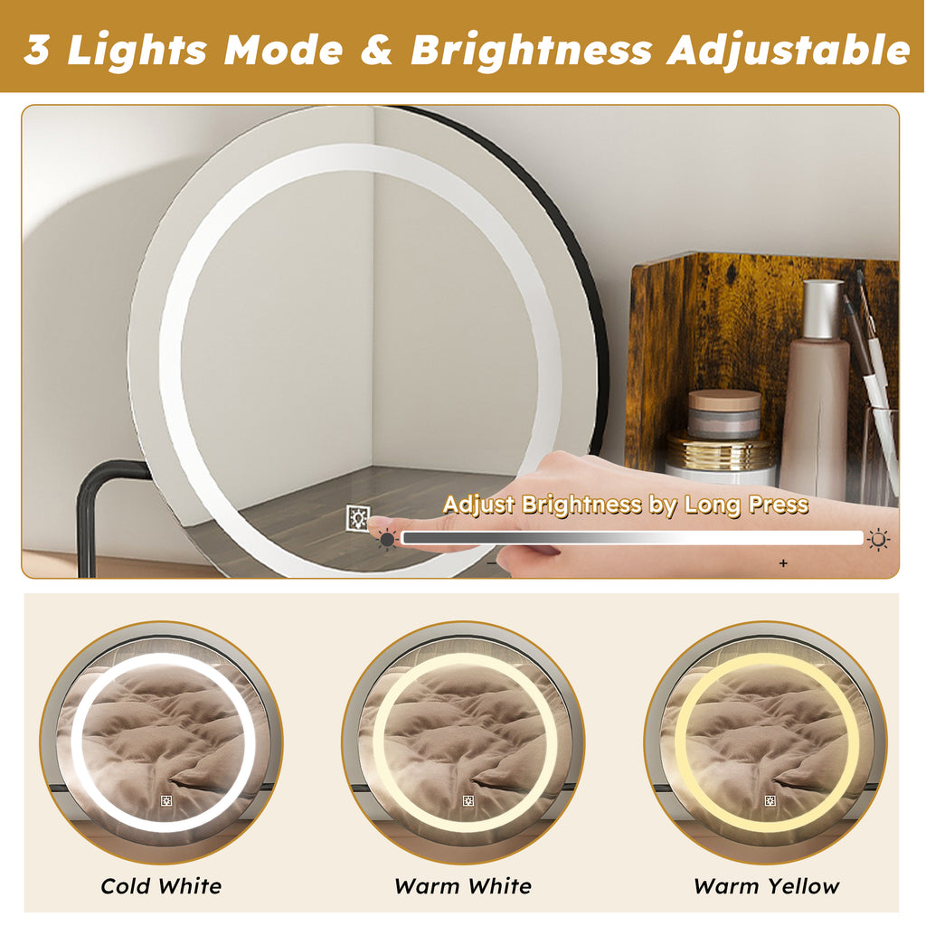 Makeup Vanity with LED Lights & Power Outlet