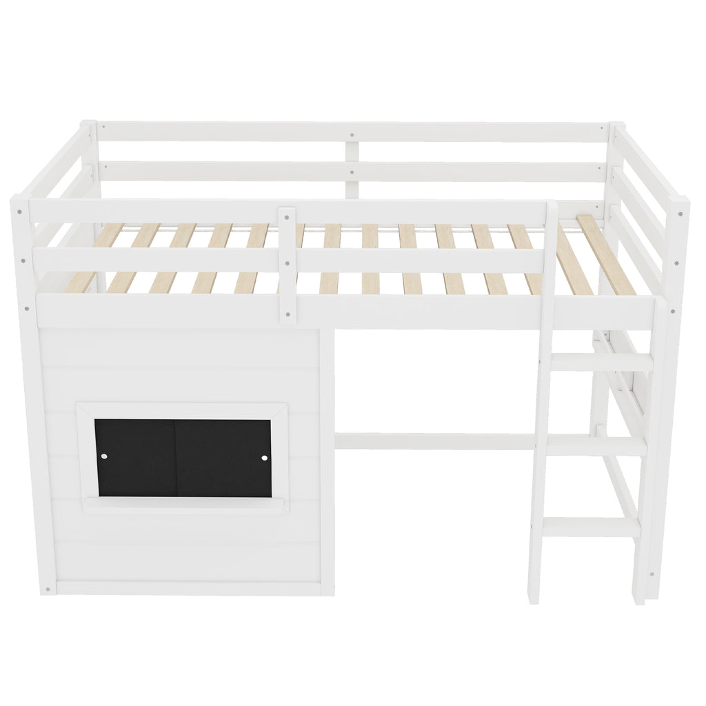 Twin Size Loft Bed With Playful Sliding Chalkboard